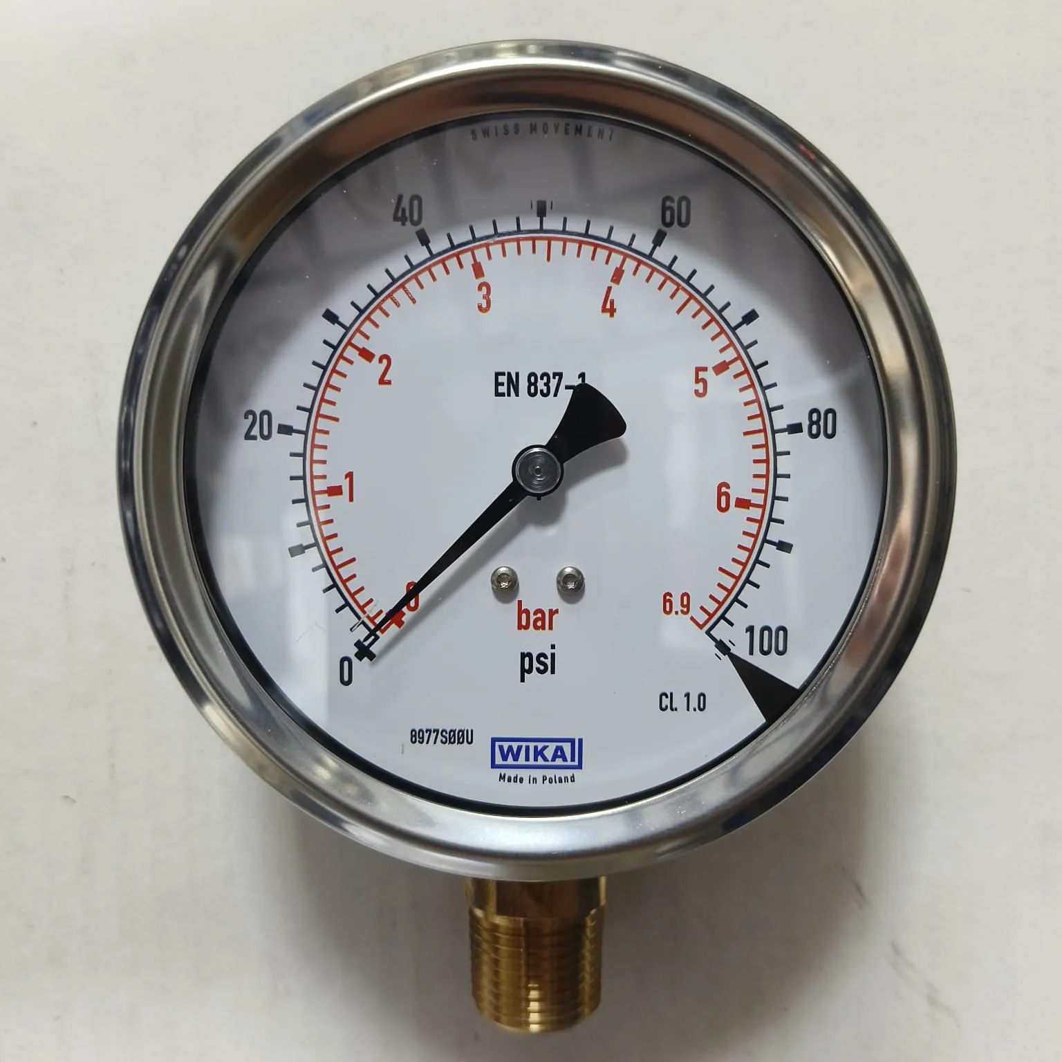 WIKA Pressure Gauge 212.53.100, 0...100 psi, Dual Scale, 4" Dial, 1/2" Male NPT Lower Mount, 39887251 - image 3