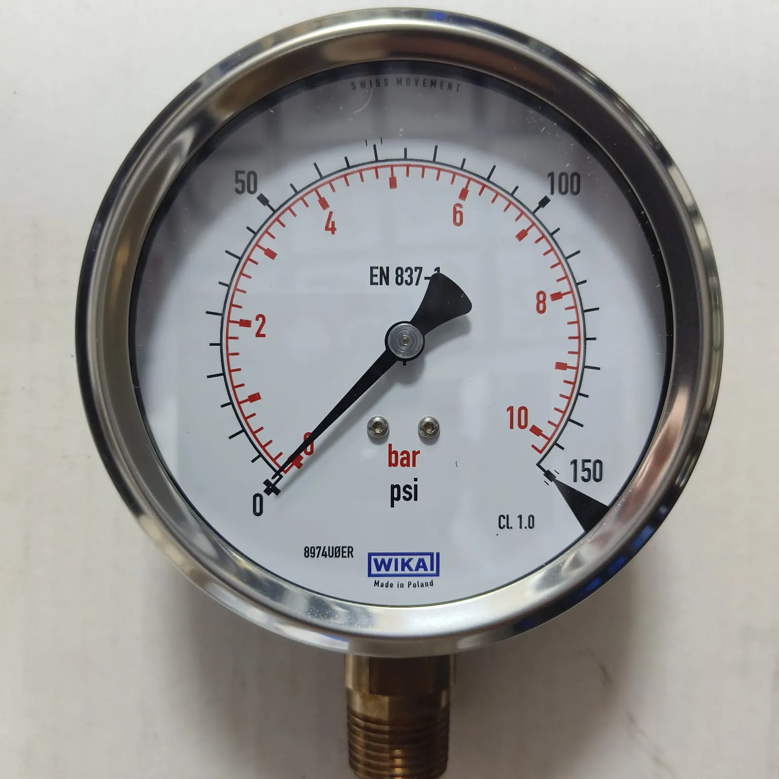 WIKA Pressure Gauge 212.53.100, 0...150 psi, Dual Scale, 4" Dial, 1/2" Male NPT Lower Mount, 39887253 - image 3