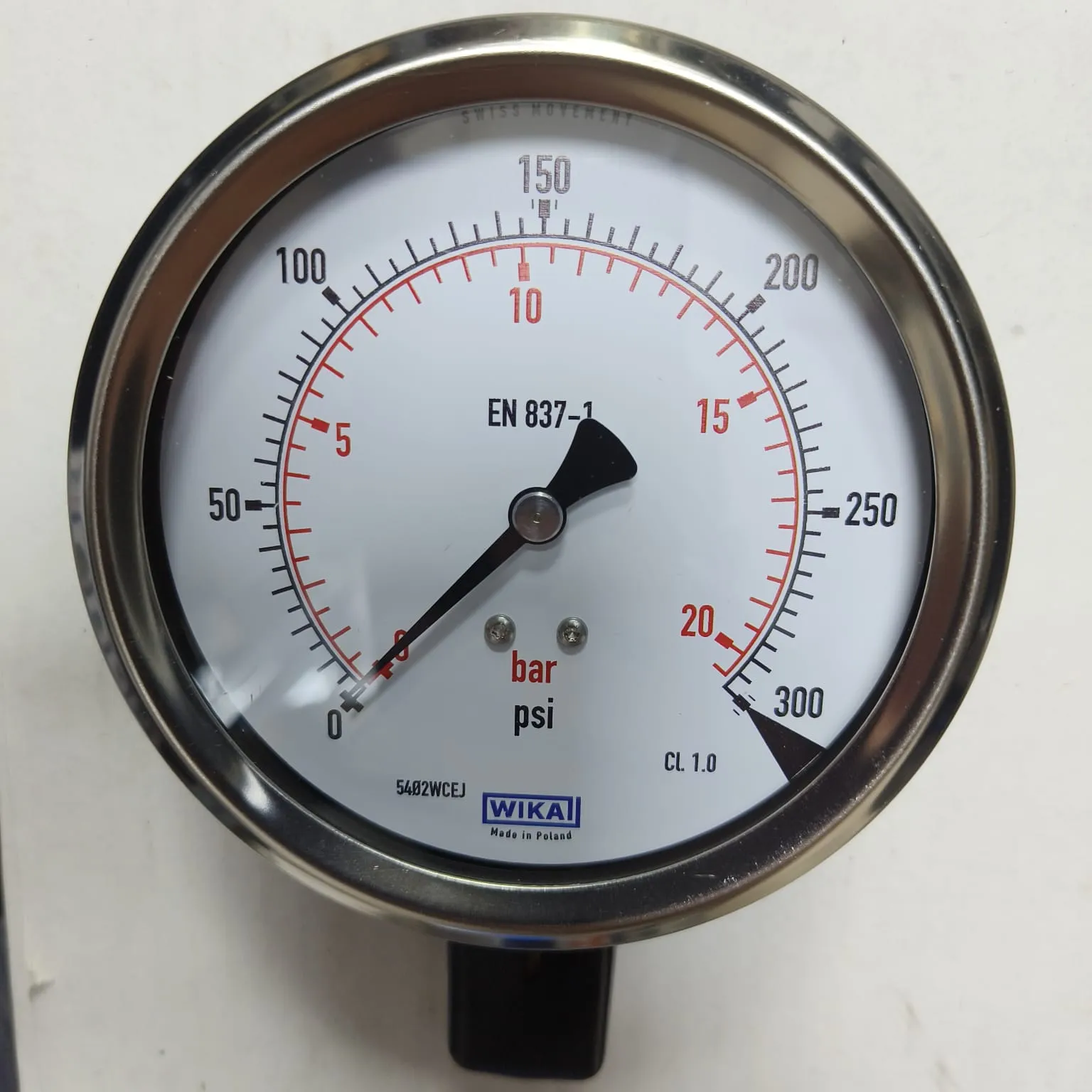 WIKA Pressure Gauge 212.53.100, 0...300 psi, Dual Scale, 4" Dial, 1/2" Male NPT Lower Mount, 39887255 - image 3