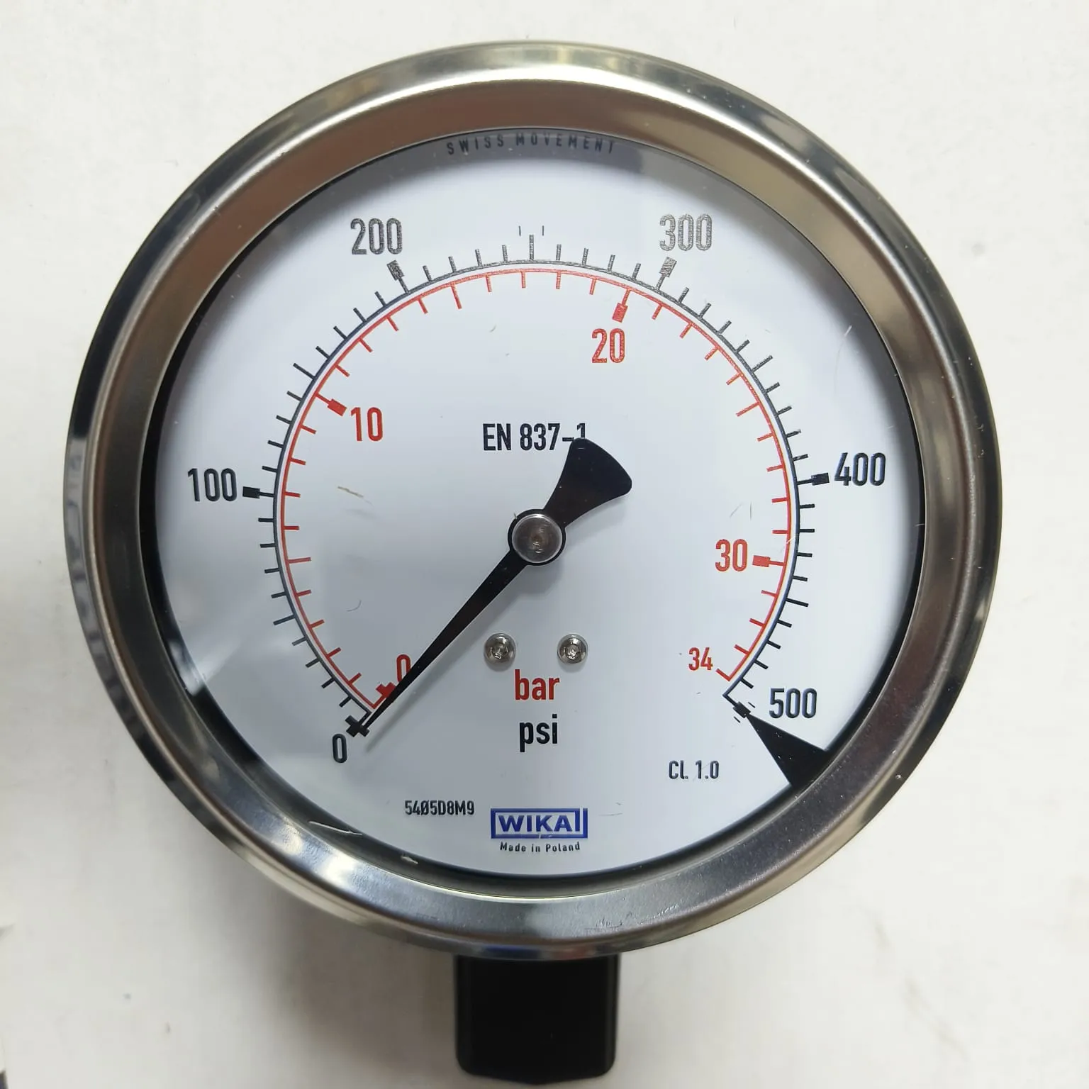 WIKA Pressure Gauge 212.53.100, 0...500 psi, Dual Scale, 4" Dial, 1/2" Male NPT Lower Mount, 39887261 - image 3