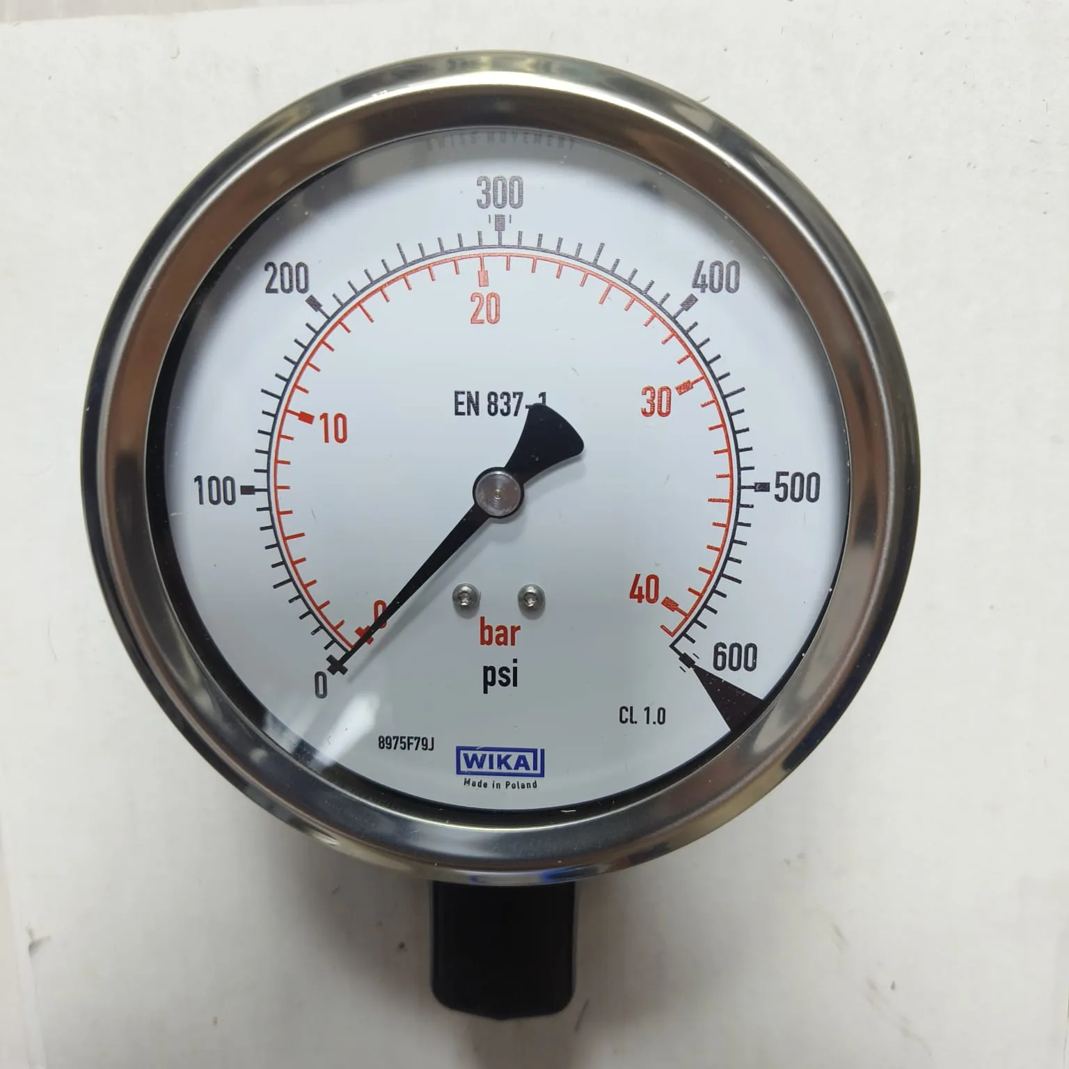 WIKA Pressure Gauge 212.53.100, 0...600 psi, Dual Scale, 4" Dial, 1/2" Male NPT Lower Mount, 39887263 - image 3