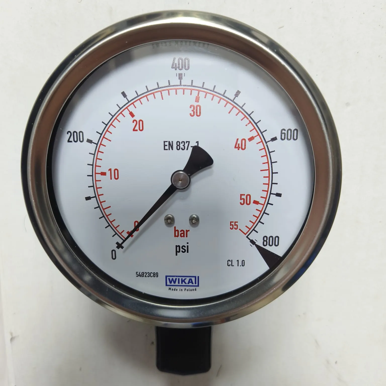 WIKA Pressure Gauge 212.53.100, 0...800 psi, Dual Scale, 4" Dial, 1/2" Male NPT Lower Mount, 39887264 - image 3