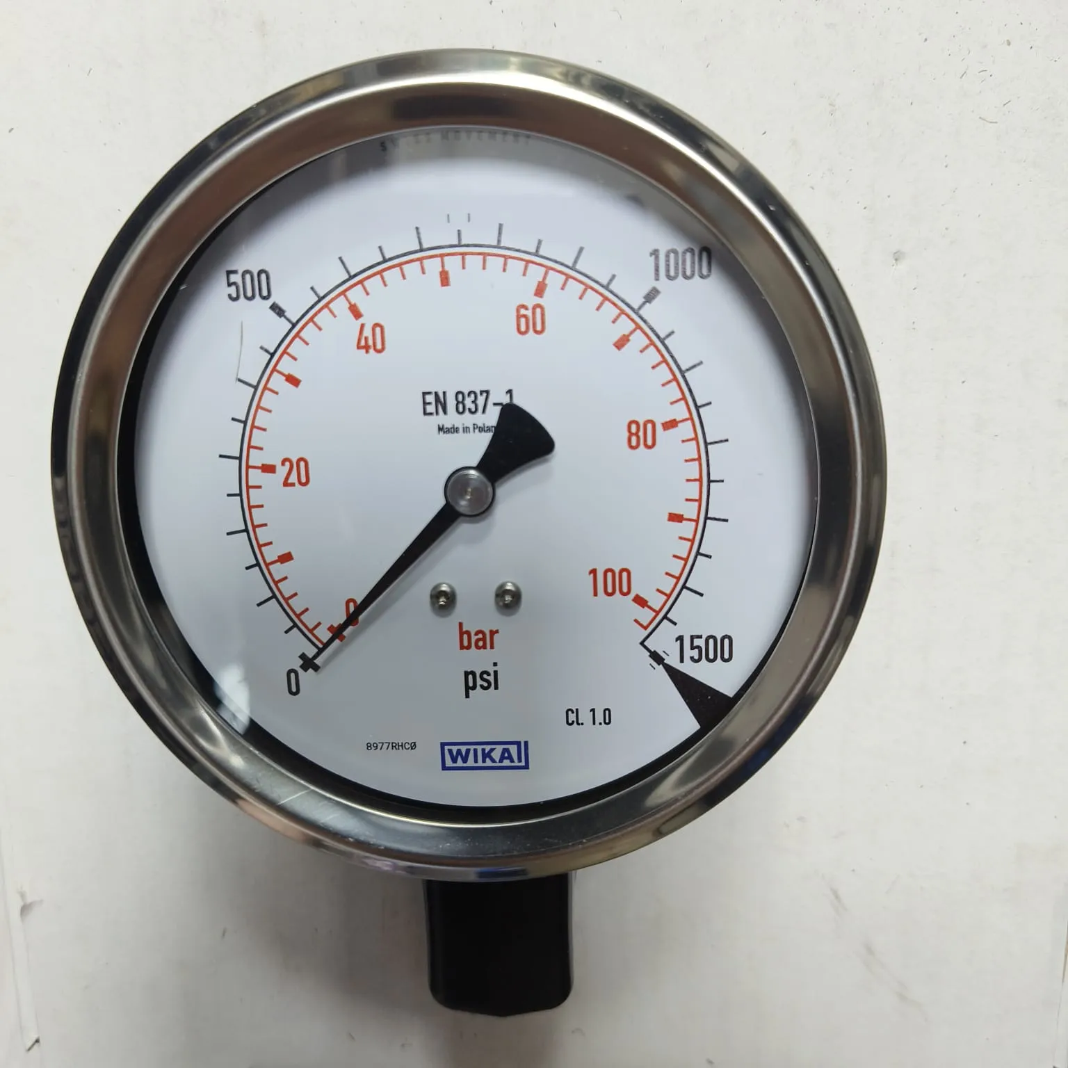 WIKA Pressure Gauge 212.53.100, 0...1500 psi, Dual Scale, 4" Dial, 1/2" Male NPT Lower Mount, 39887267 - image 3