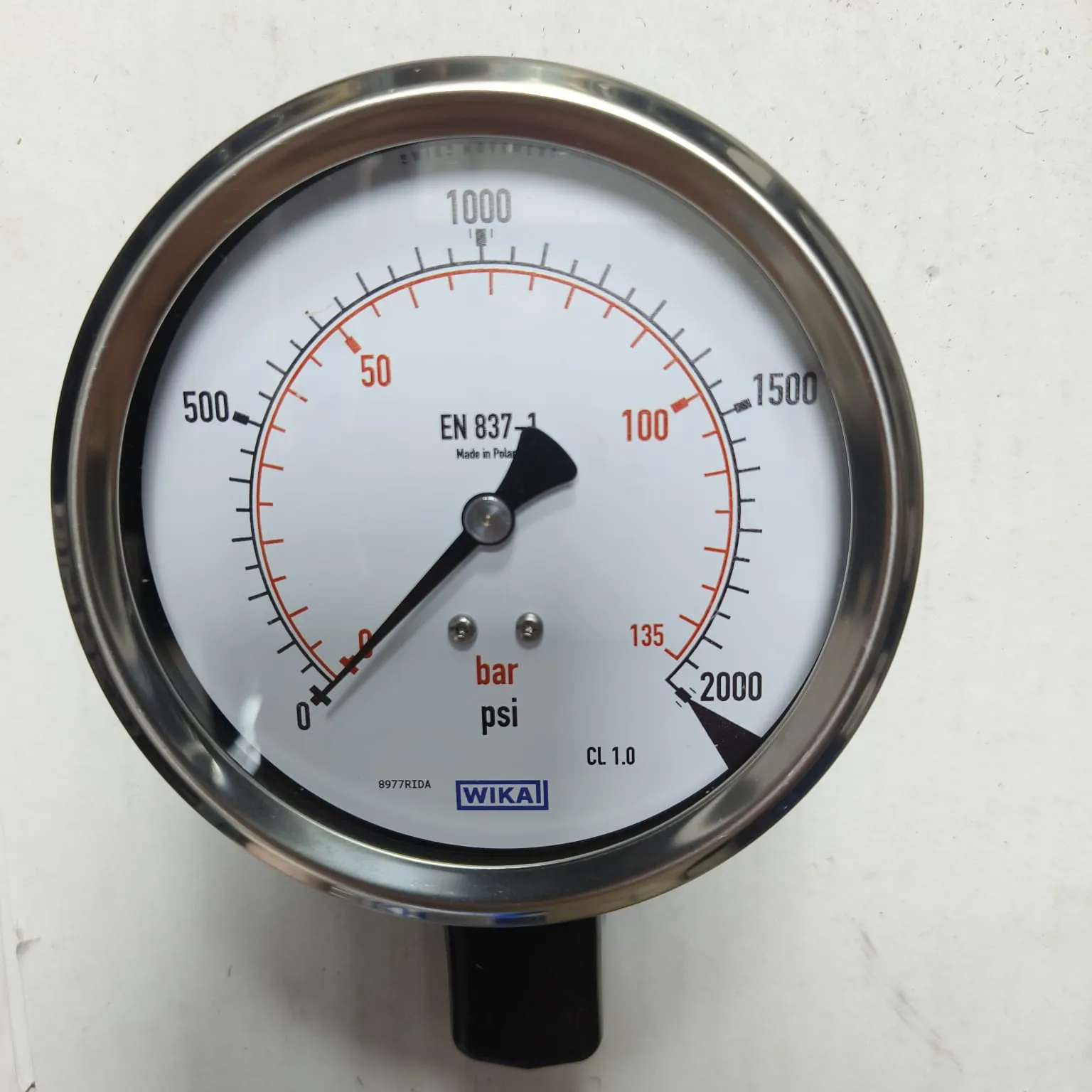 WIKA Pressure Gauge 212.53.100, 0...2000 psi, Dual Scale, 4" Dial, 1/2" Male NPT Lower Mount, 39887268 - image 3