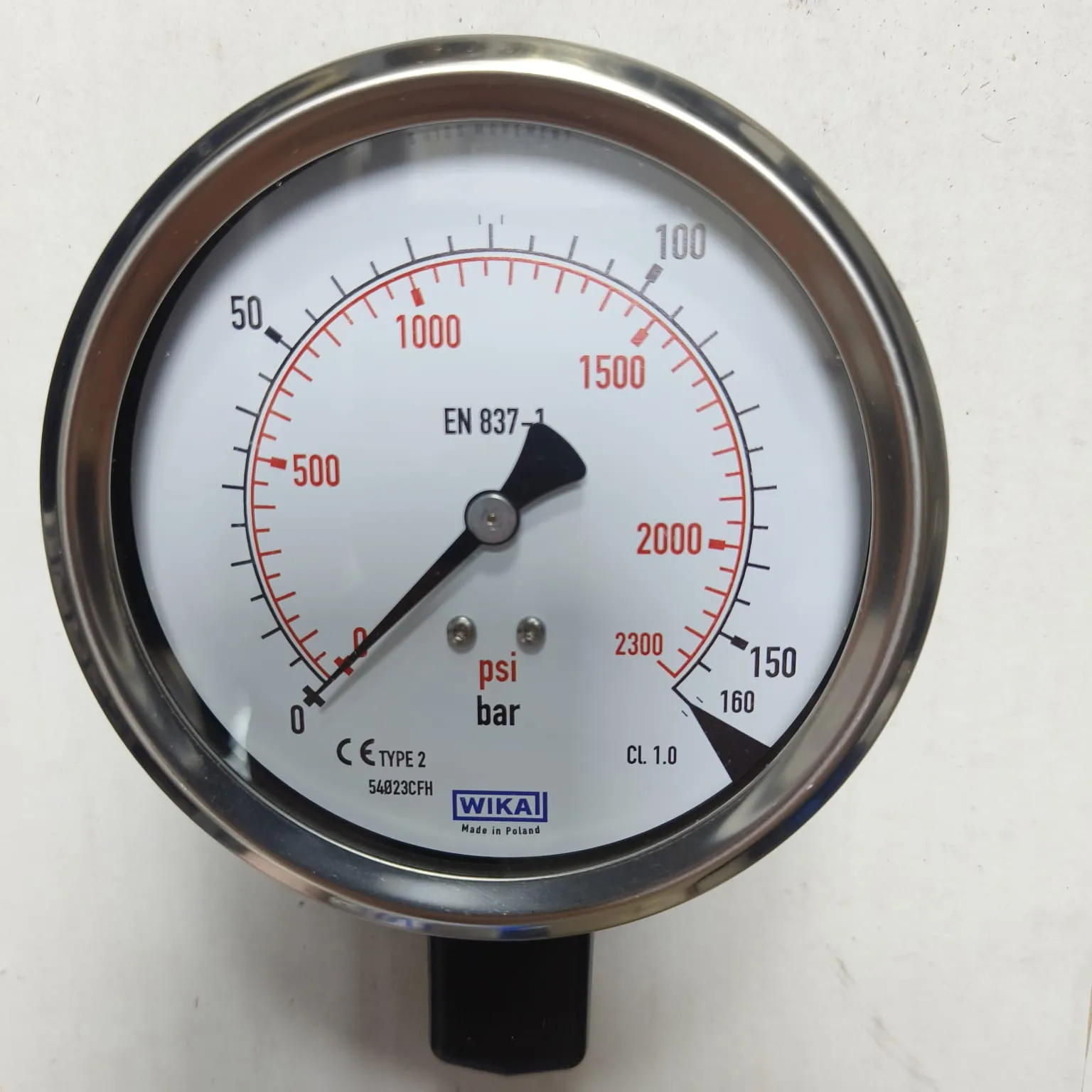 WIKA Pressure Gauge 212.53.100, 0...160 bar, Dual Scale, 4" Dial, 1/2" Male NPT Lower Mount, 39902205 - image 3