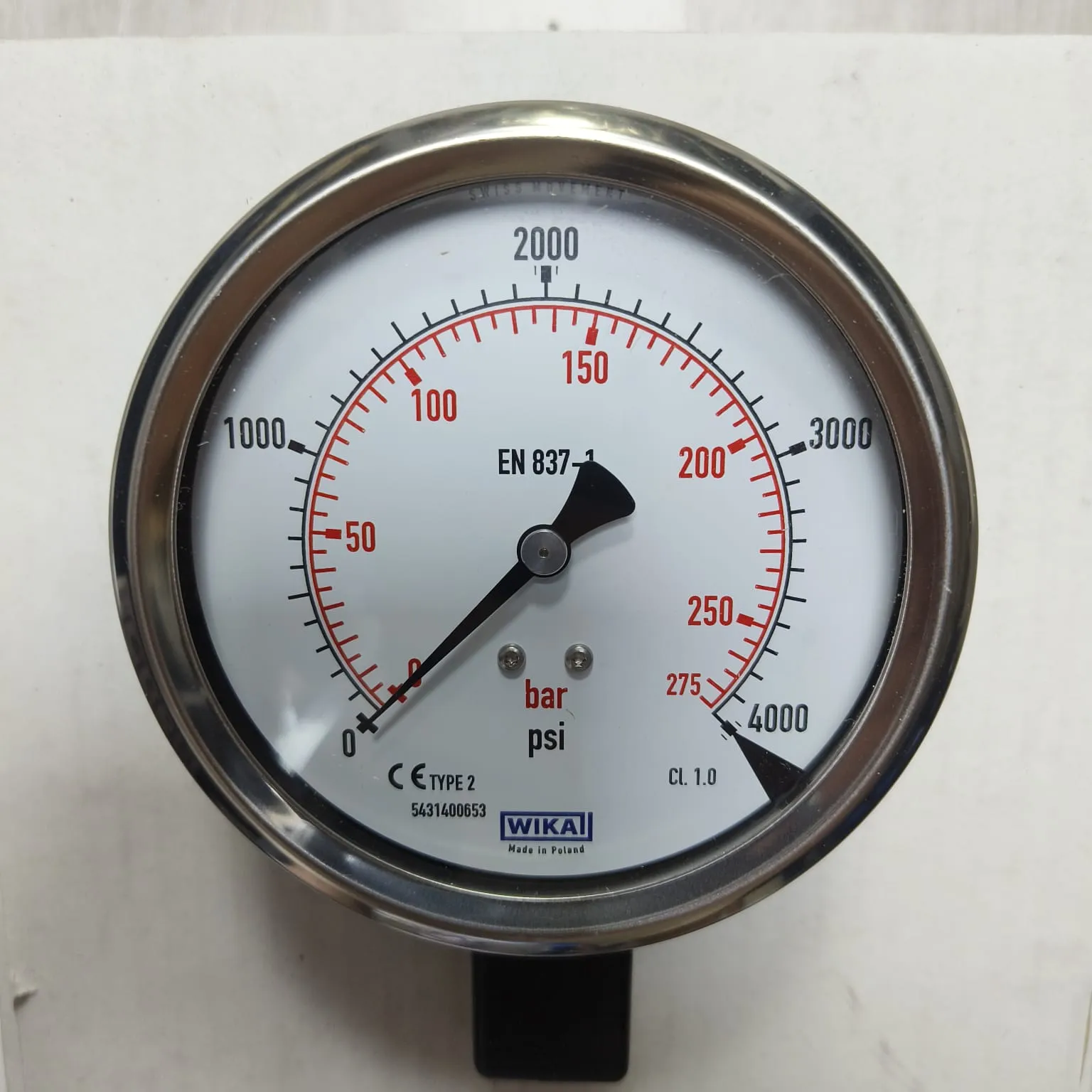 WIKA Pressure Gauge 212.53.100, 0...4000 psi, Dual Scale, 4" Dial, 1/2" Male NPT Lower Mount, 39887271 - image 3