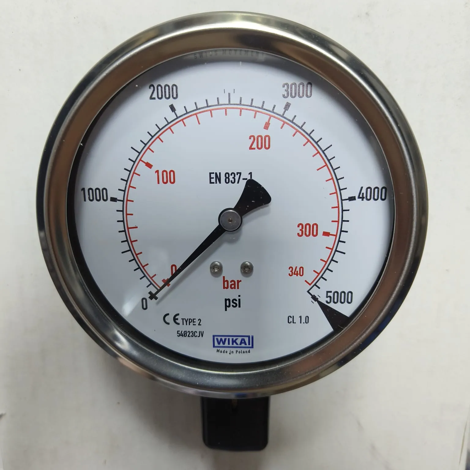 WIKA Pressure Gauge 212.53.100, 0...5000 psi, Dual Scale, 4" Dial, 1/2" Male NPT Lower Mount, 39887273 - image 3