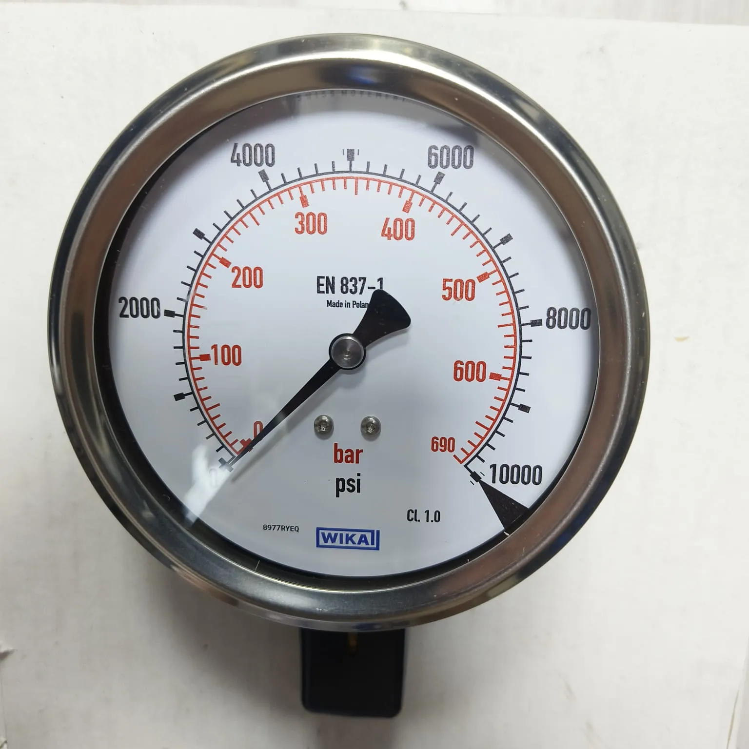 WIKA Pressure Gauge 212.53.100, 0...10000 psi, Dual Scale, 4" Dial, 1/2" Male NPT Lower Mount, 84247299 - image 3
