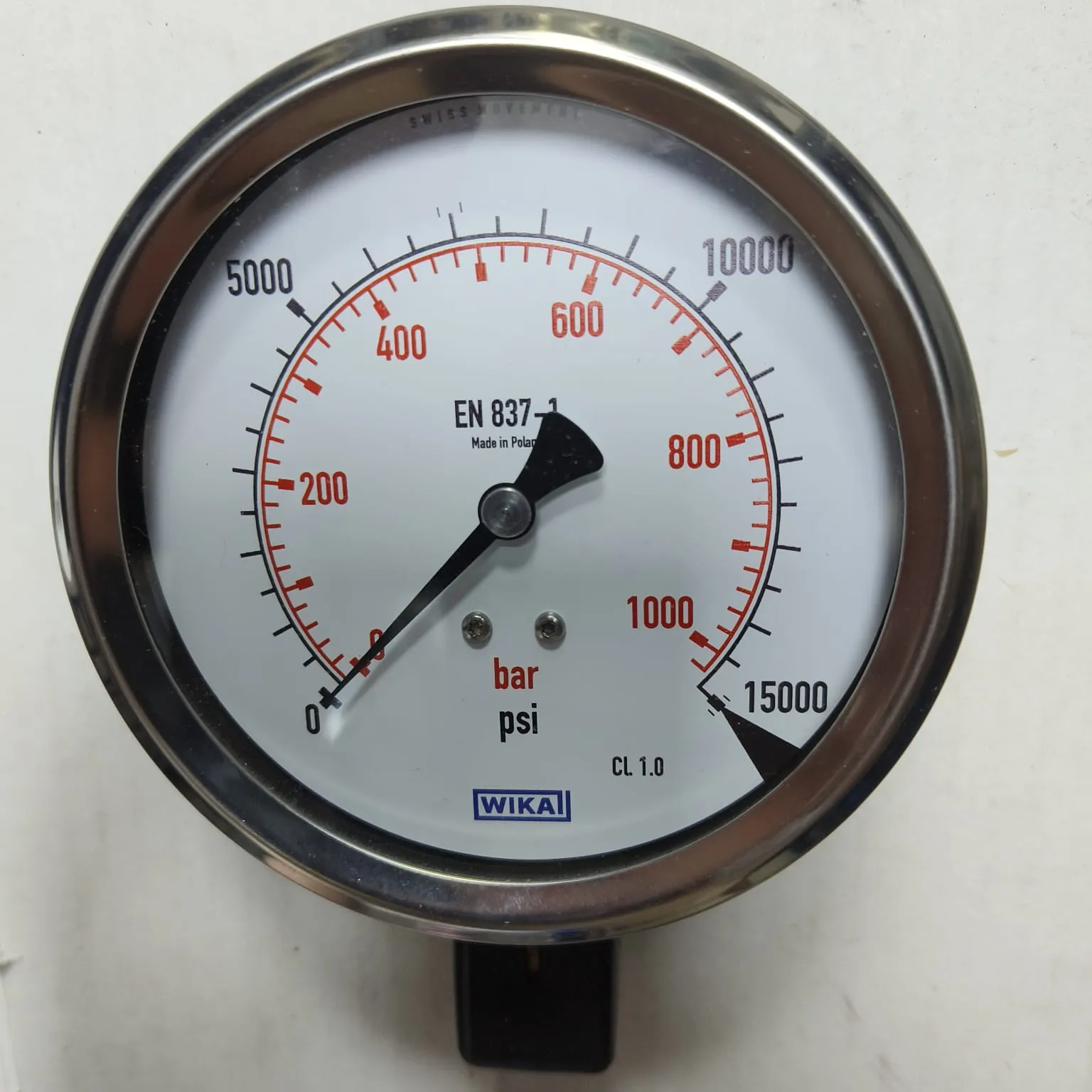 WIKA Pressure Gauge 212.53.100, 0...15000 psi, Dual Scale, 4" Dial, 1/2" Male NPT Lower Mount, 84136333 - image 3