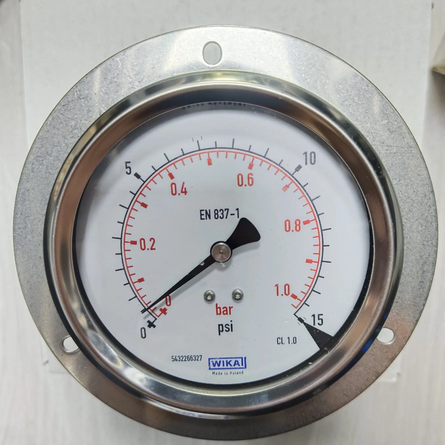 WIKA Pressure Gauge 213.53.100, 0...15 psi, Dual Scale, 4" Dial, 1/2" Male NPT Lower Back Mount, 39997609 - image 3