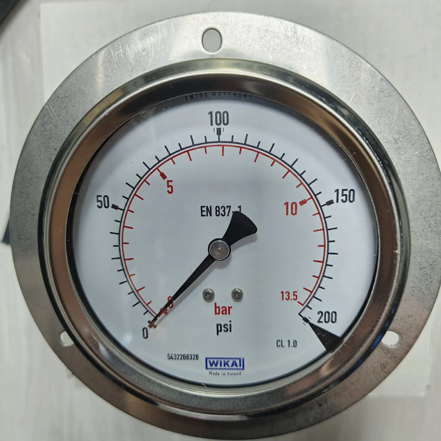 WIKA Pressure Gauge 212.53.100, 0...200 psi, Dual Scale, 4" Dial, 1/2" Male NPT Lower Mount, 39939596 - image 4