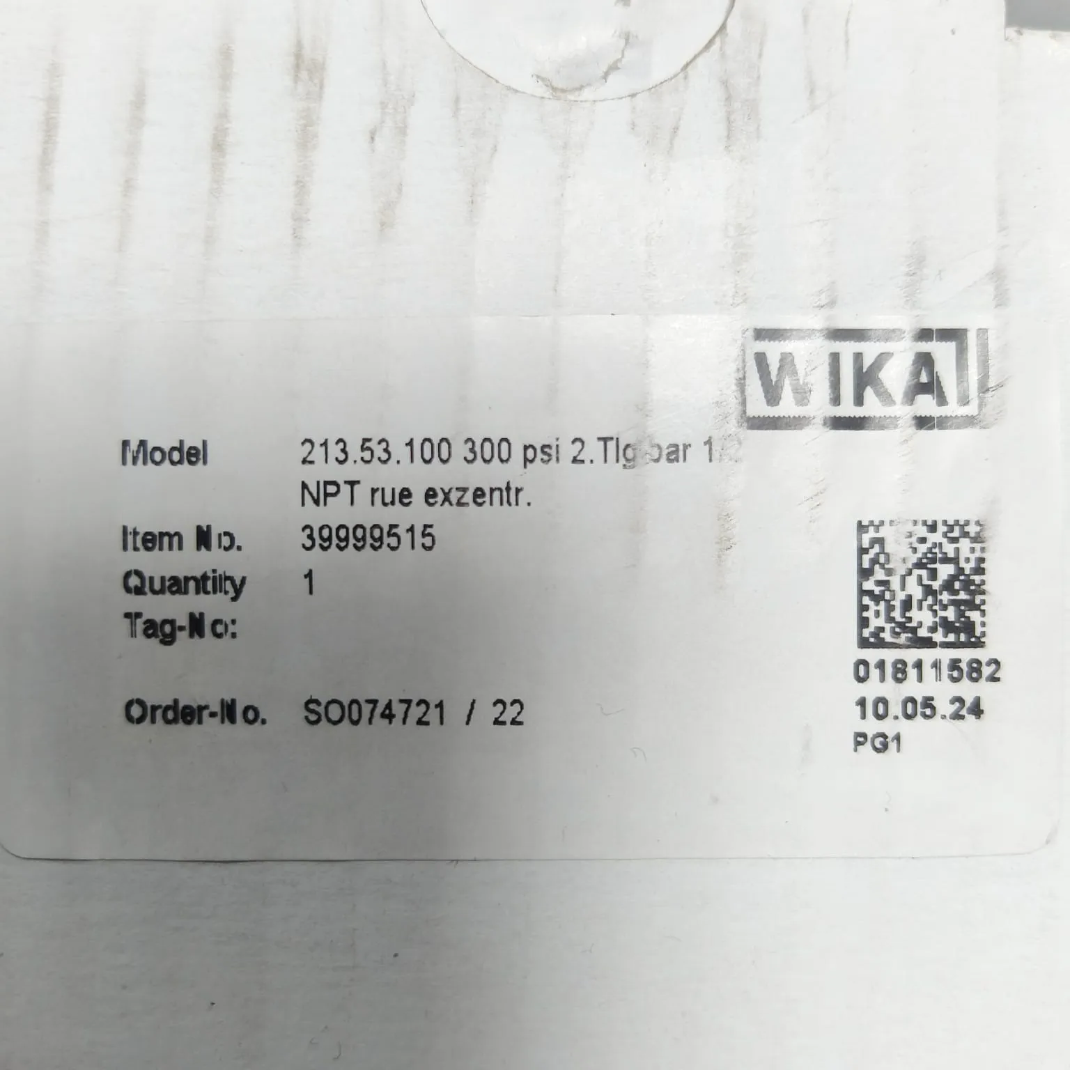WIKA Pressure Gauge 213.53.100, 0...300 psi, Dual Scale, 4" Dial, 1/2" Male NPT Lower Back Mount, 39999515 - image 2