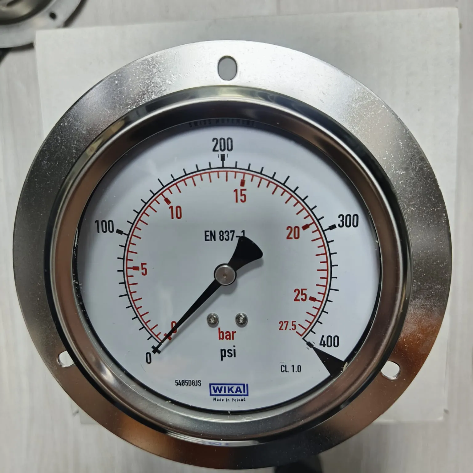 WIKA Pressure Gauge 213.53.100, 0...400 psi, Dual Scale, 4" Dial, 1/2" Male NPT Lower Back Mount, 84153967 - image 3