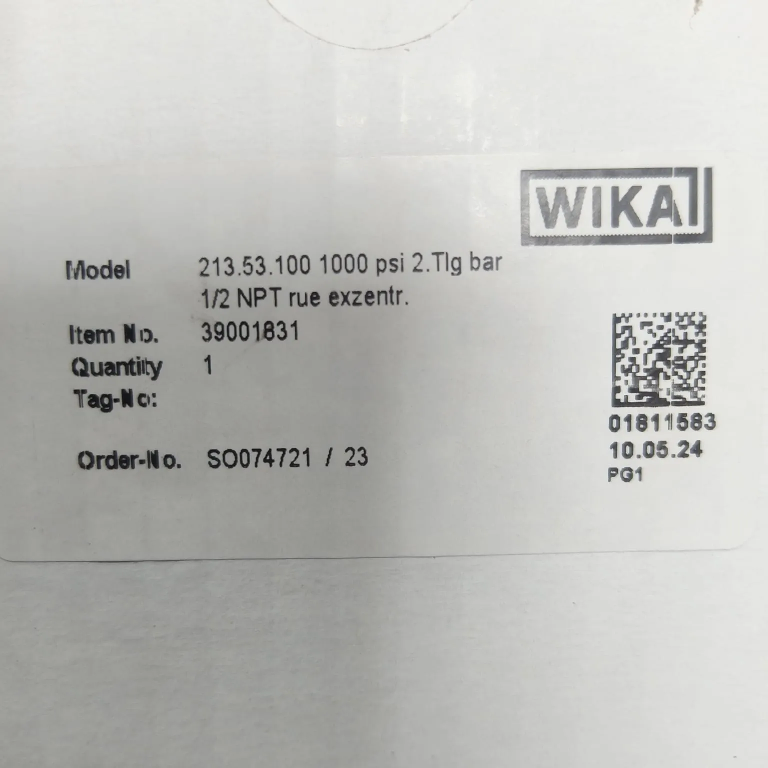 WIKA Pressure Gauge 213.53.100, 0...1000 psi, Dual Scale, 4" Dial, 1/2" Male NPT Lower Back Mount, 39001831 - image 2