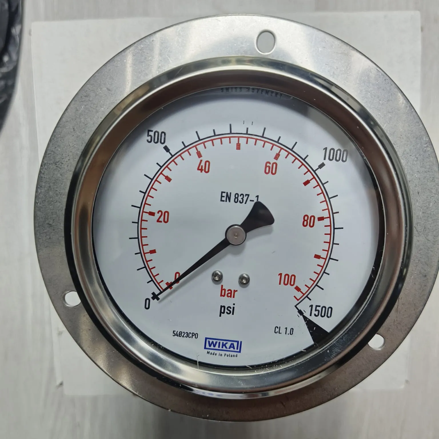 WIKA Pressure Gauge 213.53.100, 0...1500 psi, Dual Scale, 4" Dial, 1/2" Male NPT Lower Back Mount, 84029433 - image 3