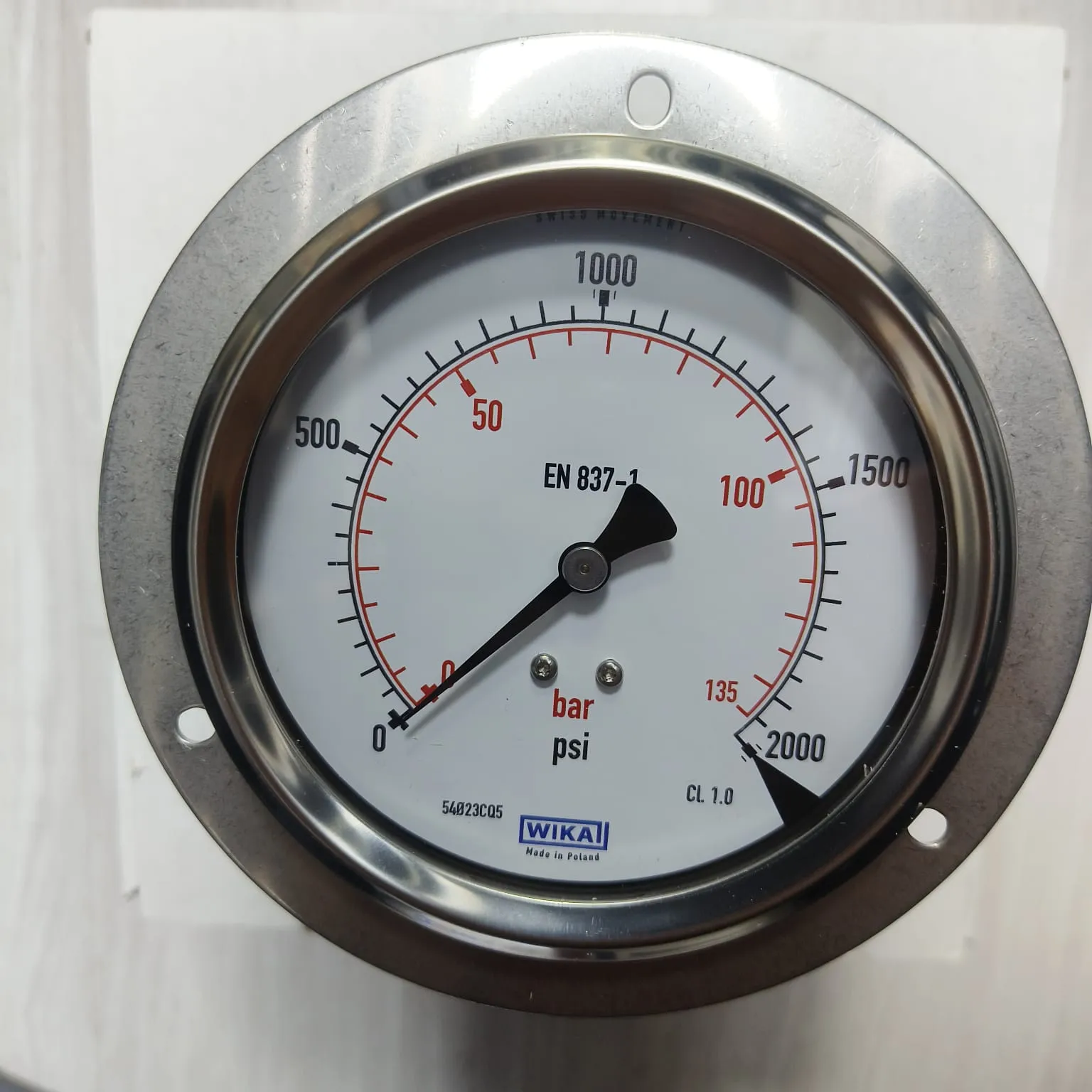 WIKA Pressure Gauge 213.53.100, 0...2000 psi, Dual Scale, 4" Dial, 1/2" Male NPT Lower Back Mount, 84029435 - image 3