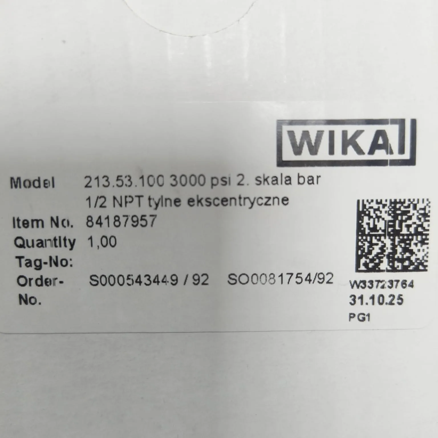 WIKA Pressure Gauge 213.53.100, 0...3000 psi, Dual Scale, 4" Dial, 1/2" Male NPT Lower Back Mount, 84187957 - image 2