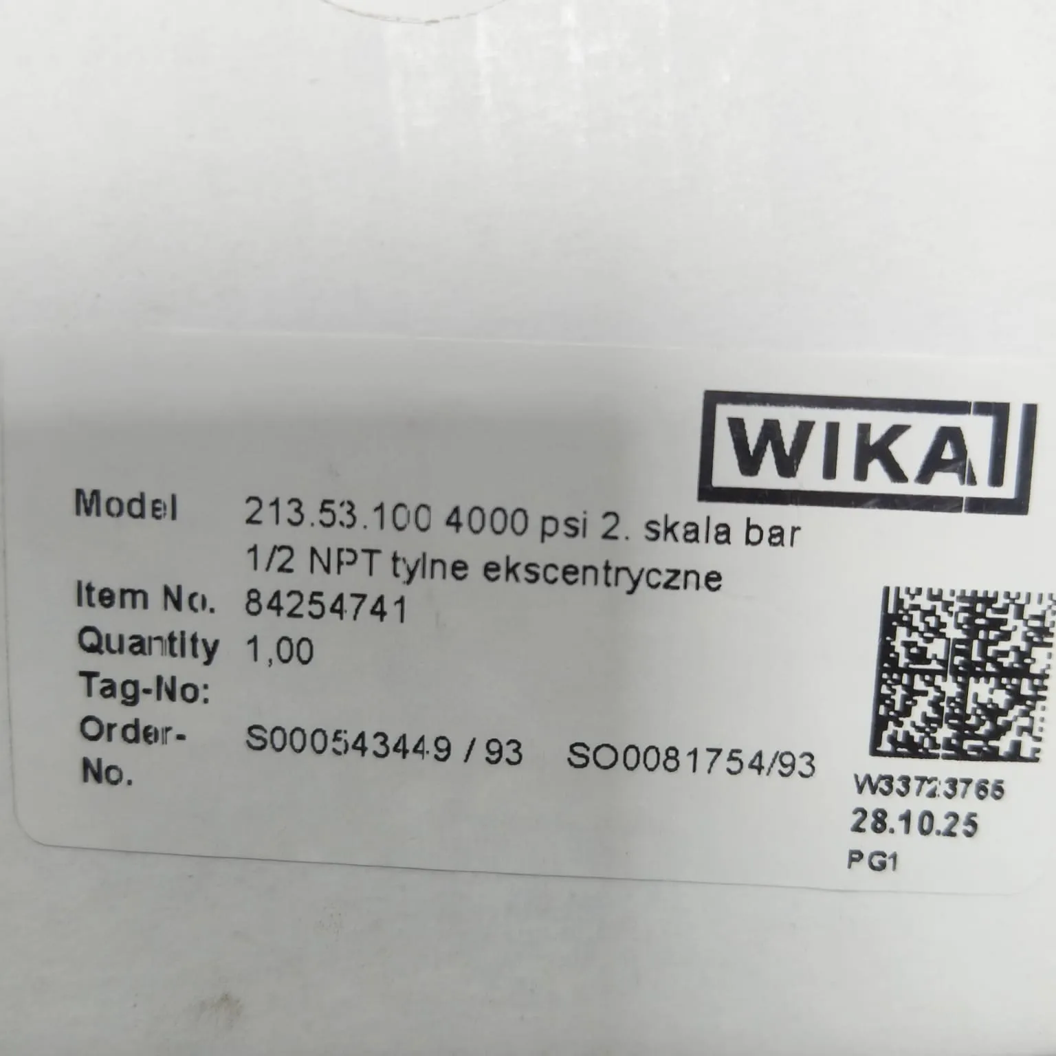 WIKA Pressure Gauge 213.53.100, 0...4000 psi, Dual Scale, 4" Dial, 1/2" Male NPT Lower Back Mount, 84254741 - image 2