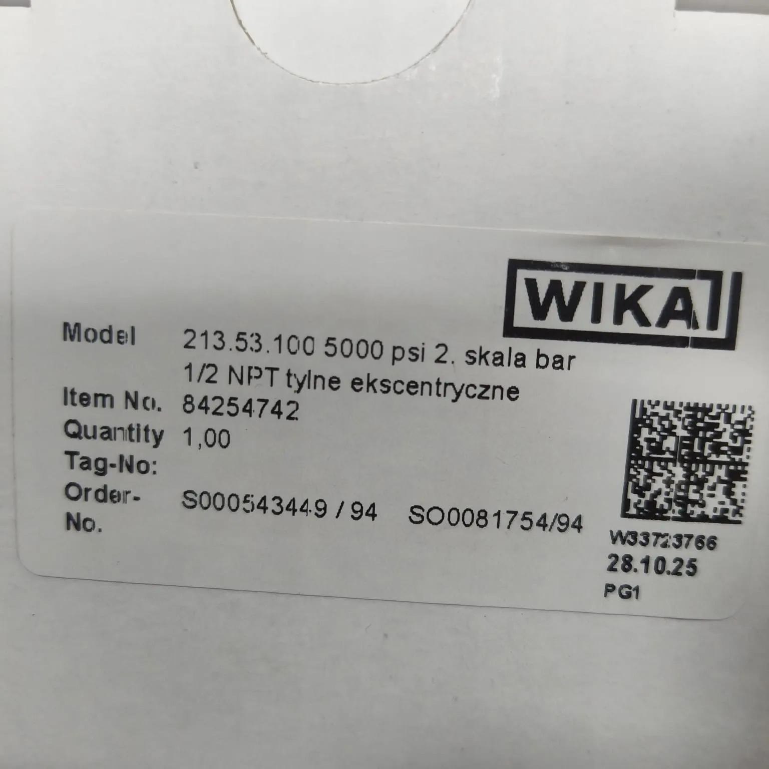 WIKA Pressure Gauge 213.53.100, 0...5000 psi, Dual Scale, 4" Dial, 1/2" Male NPT Lower Back Mount, 84254742 - image 2