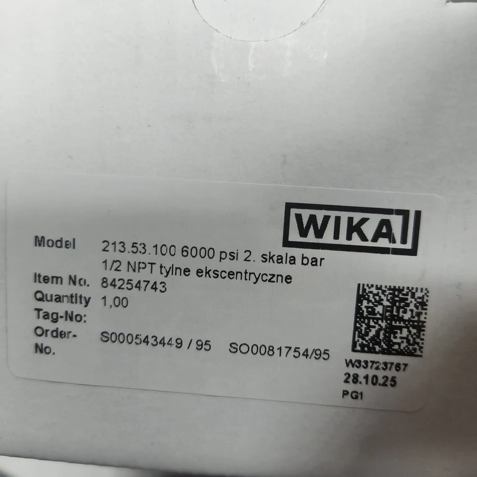 WIKA Pressure Gauge 213.53.100, 0...6000 psi, Dual Scale, 4" Dial, 1/2" Male NPT Lower Back Mount, 84254743 - image 2