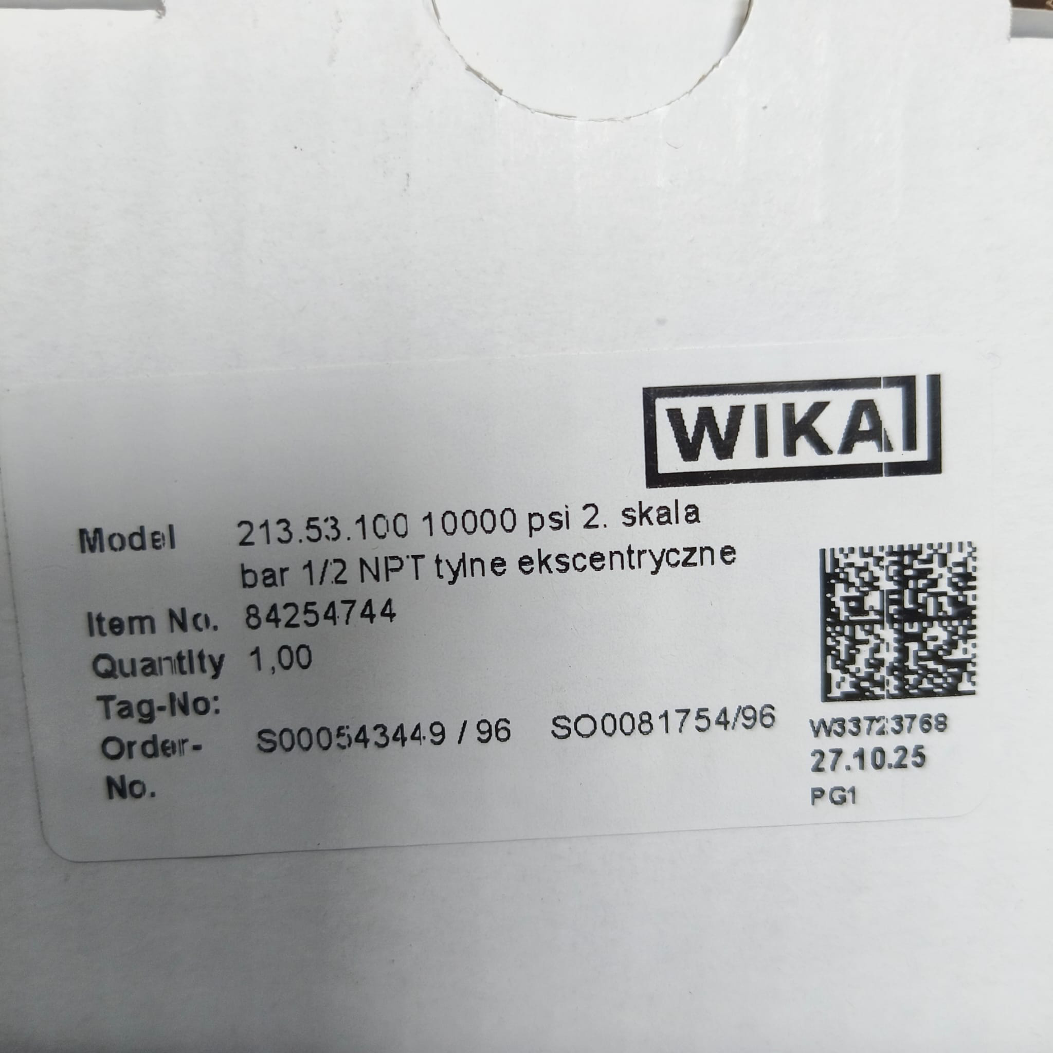 WIKA Pressure Gauge 213.53.100, 0...10000 psi, Dual Scale, 4" Dial, 1/2" Male NPT Lower Back Mount, 84254744 - image 2