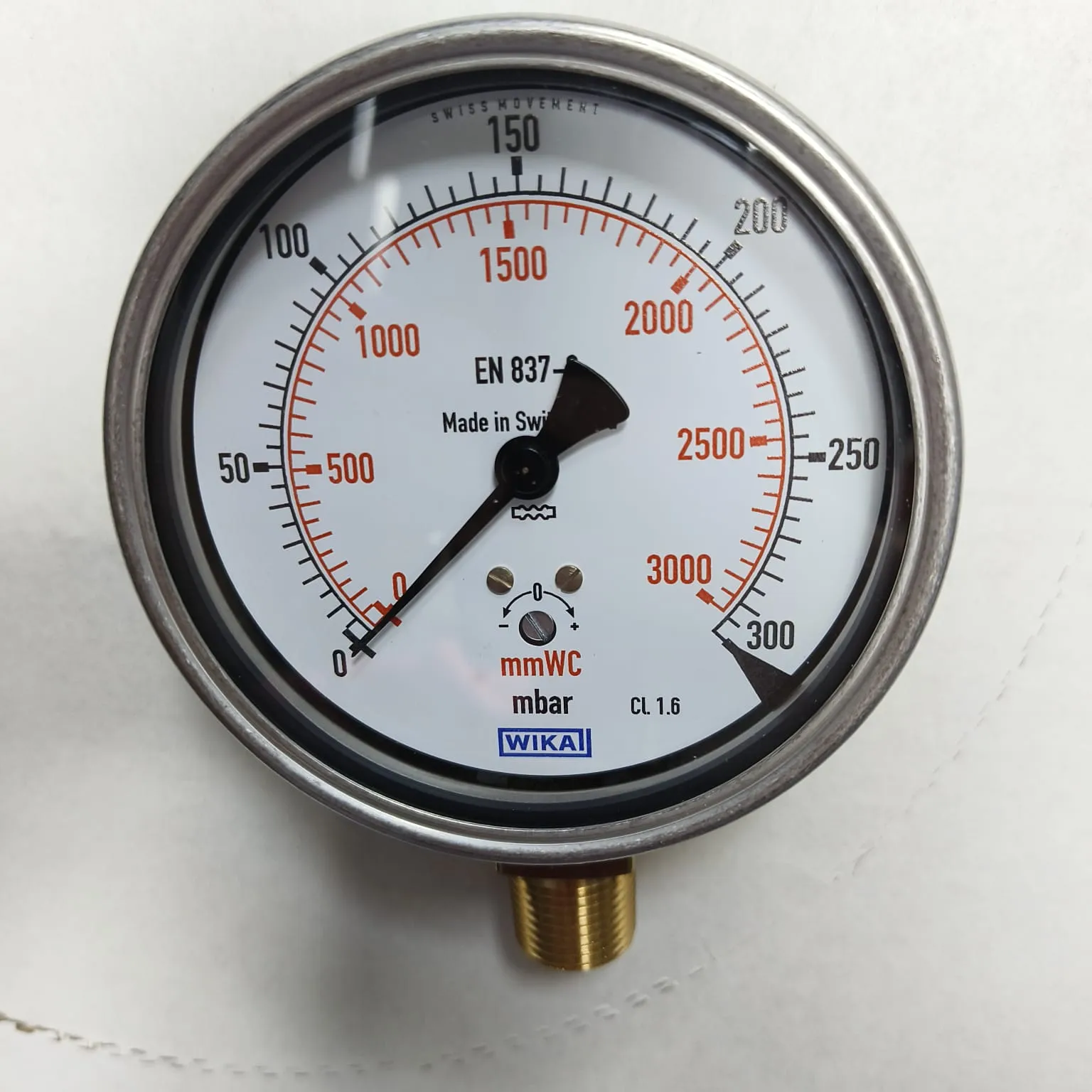 Wika Capsule Pressure Gauge Model 612.20.100, 0...300 mbar, Dual Scale, 4" Dial, 1/2" NPT Lower Mount, 84272196 - image 3