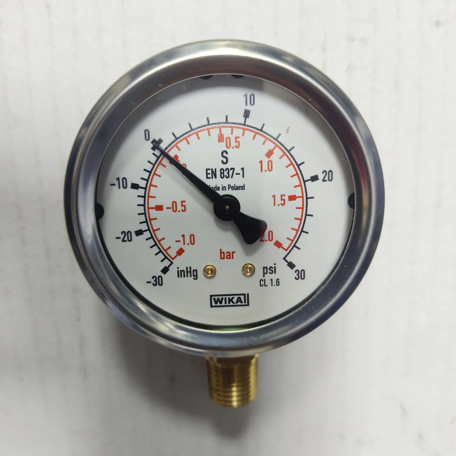WIKA Compound Gauge 213.53.063, -30 inHg...+30 psi, Dual Scale, 2.5" Dial, 1/4" Male NPT Lower Mount, 84276723 - image 3