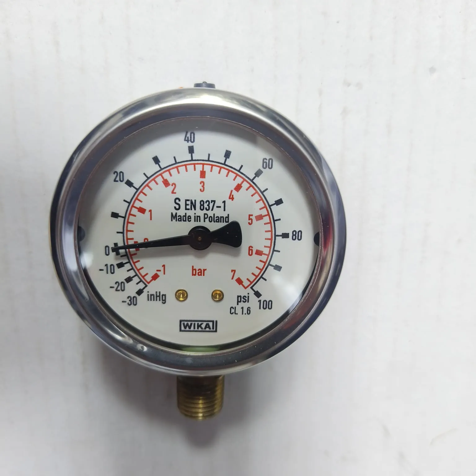 WIKA Compound Gauge 213.53.063, -30 inHg...+100 psi, Dual Scale, 2.5" Dial, 1/4" Male NPT Lower Mount, 39939574 - image 3
