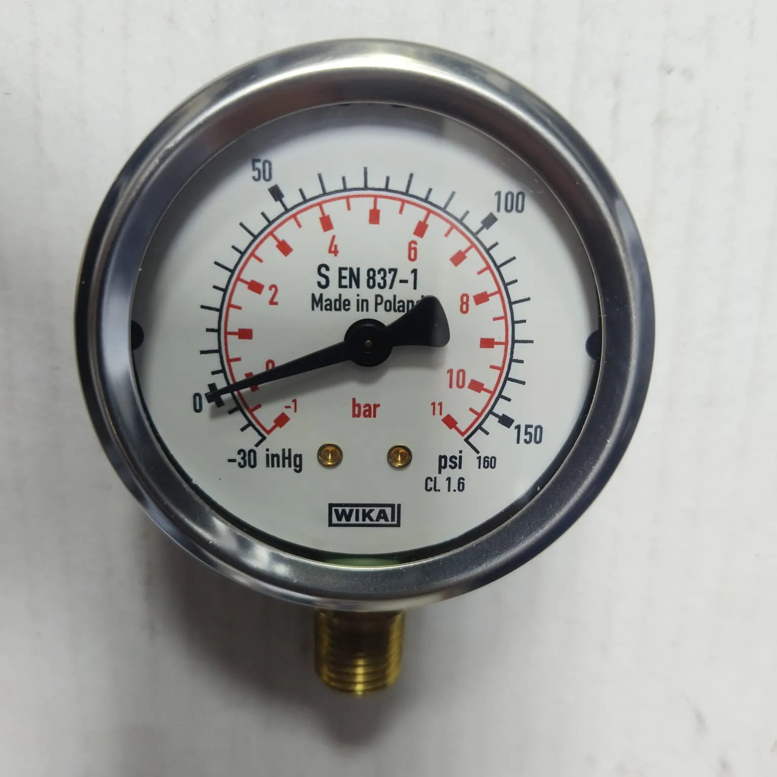 WIKA Compound Gauge 213.53.063, -30 inHg...+160 psi, Dual Scale, 2.5" Dial, 1/4" Male NPT Lower Mount, 39902225 - image 3