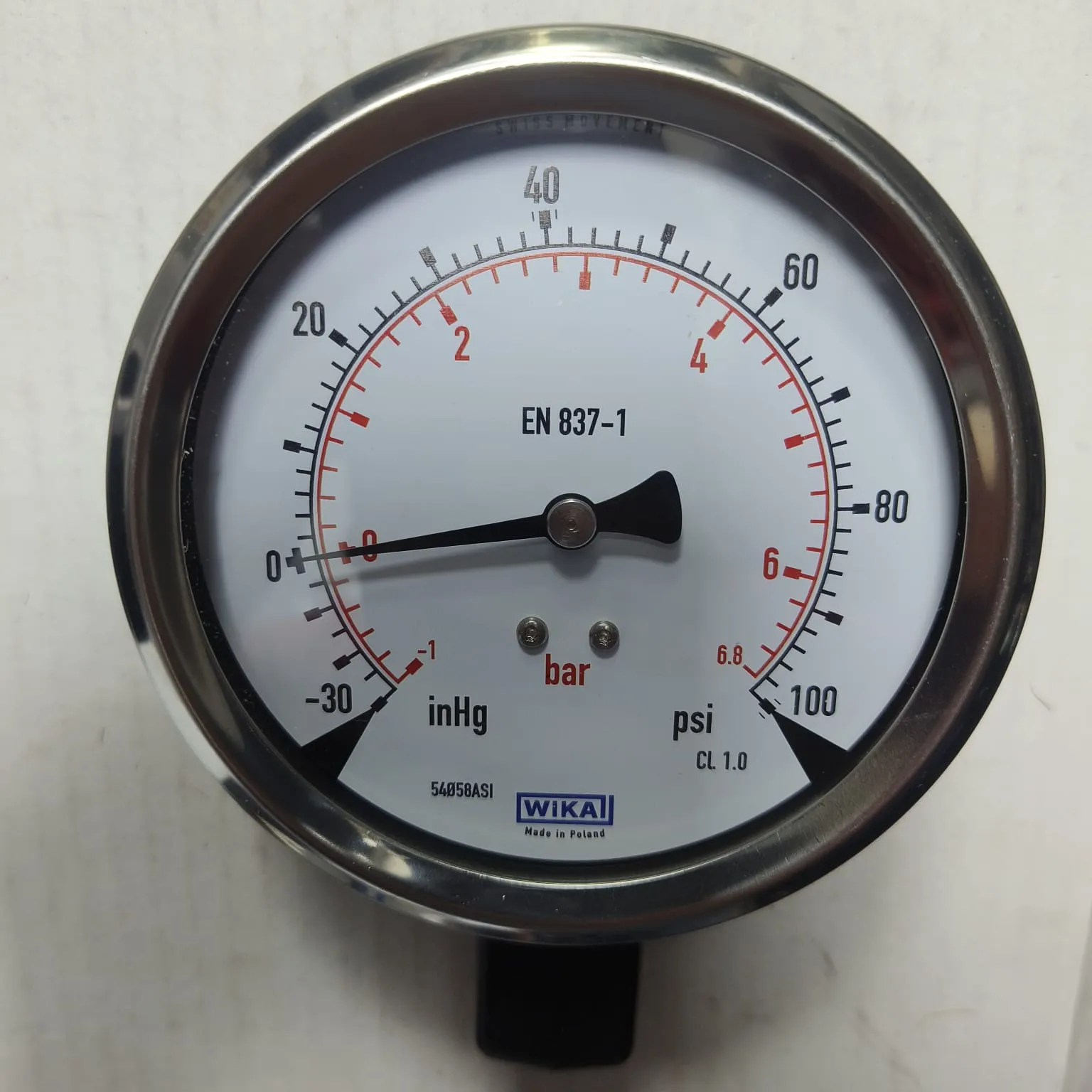 WIKA Compound Gauge 213.53.100, -30 inHg...+100 psi, Dual Scale, 4" Dial, 1/2" Male NPT Lower Mount, 84136772 - image 3