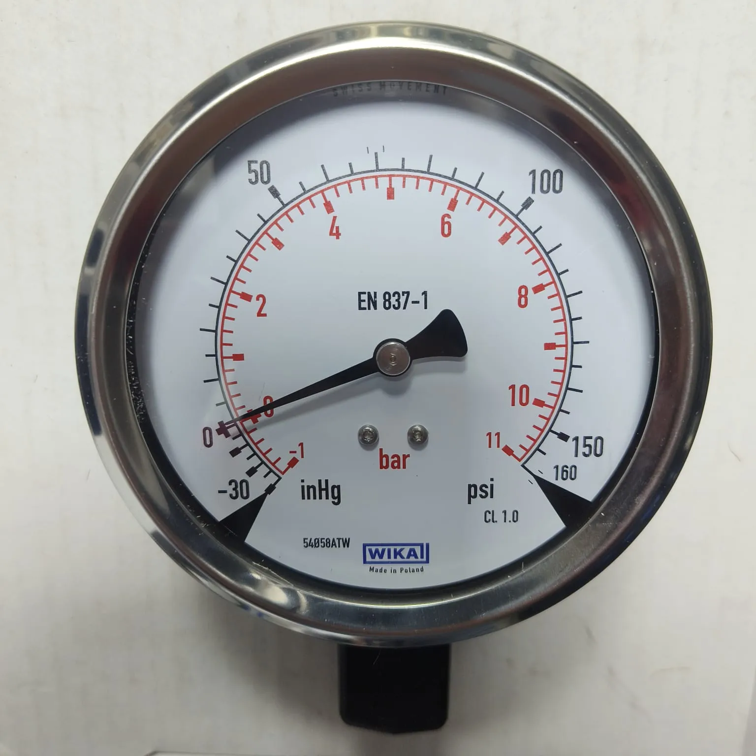 WIKA Compound Gauge 213.53.100, -30 inHg...+160 psi, Dual Scale, 4" Dial, 1/2" Male NPT Lower Mount, 84136767 - image 3