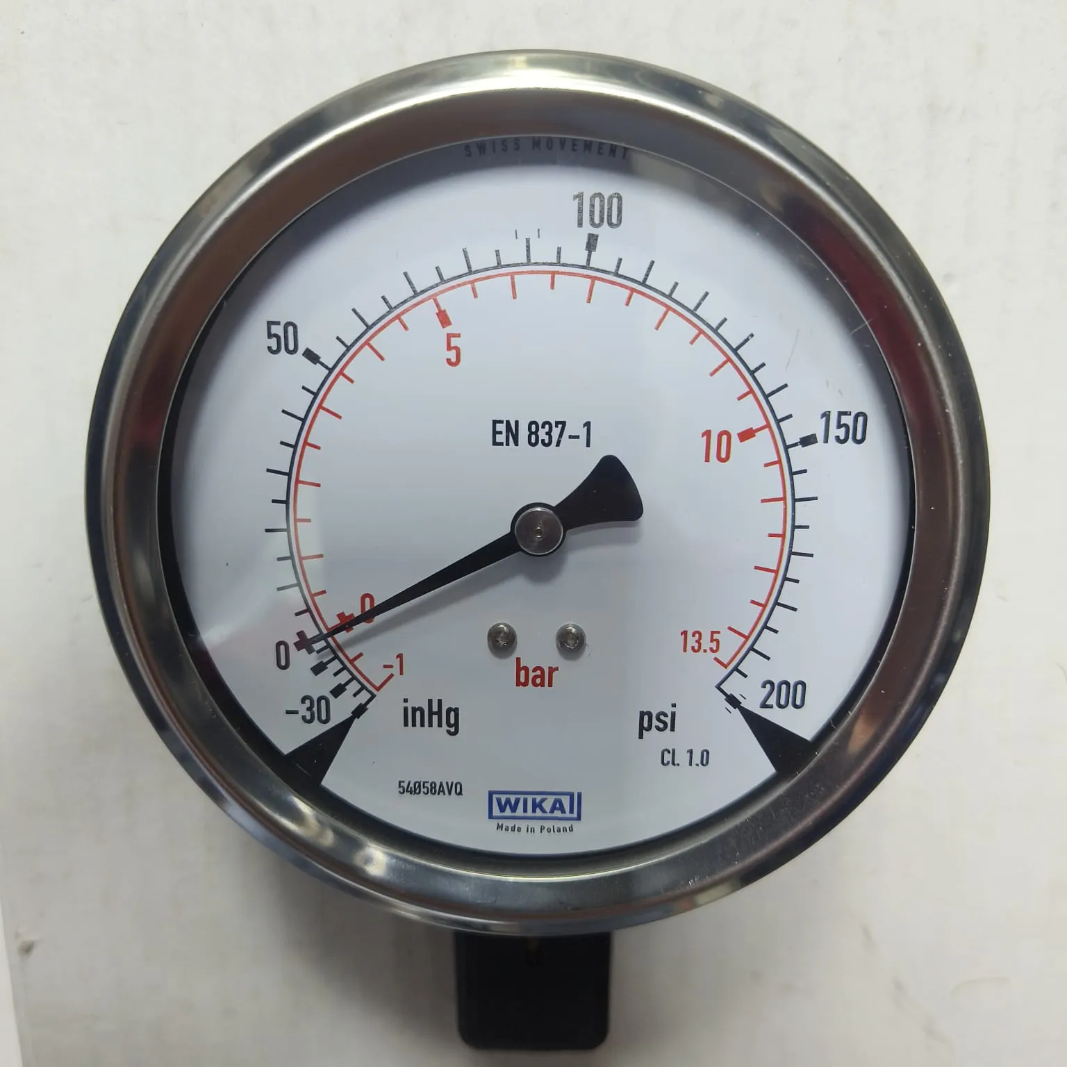 WIKA Compound Gauge 213.53.100, -30 inHg...+200 psi, Dual Scale, 4" Dial, 1/2" Male NPT Lower Mount, 84136769 - image 3