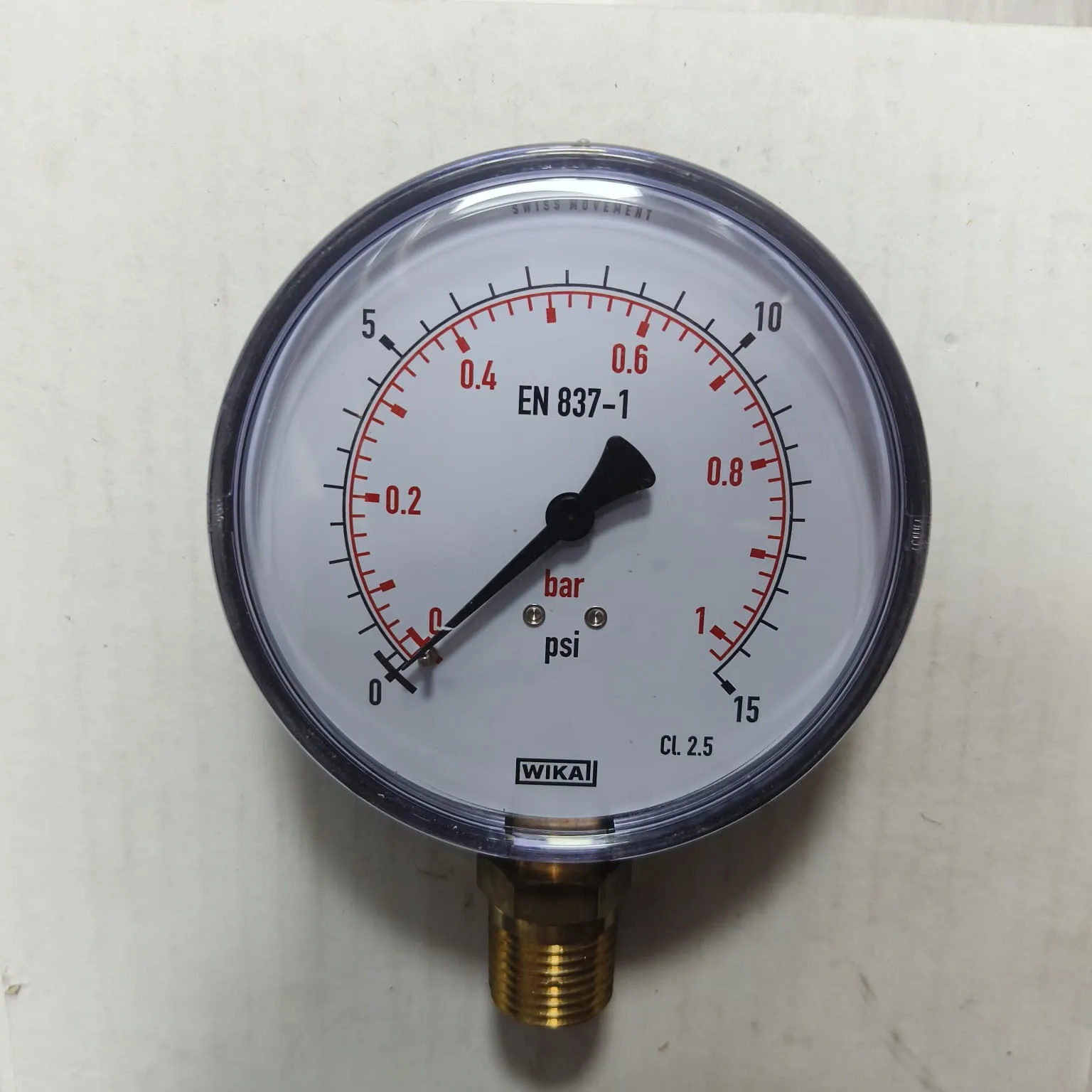 WIKA Pressure Gauge 111.10.100, 0...15 psi, Dry Black Steel Case, Dual Scale, 4" Dial, 1/2" Male NPT Lower Mount, 39887314 - image 3