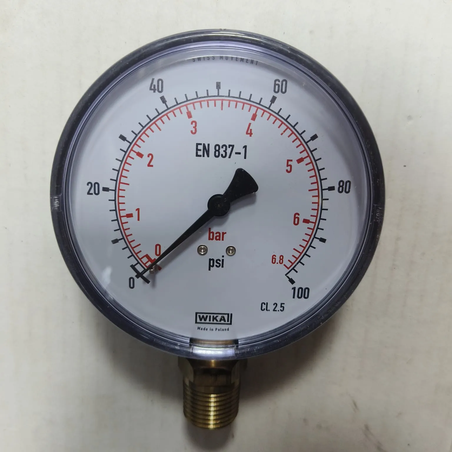 WIKA Pressure Gauge 111.10.100, 0...100 psi, Dry Black Plastic Case, Dual Scale, 4" Dial, 1/2" Male NPT Lower Mount, 13379799 - image 3
