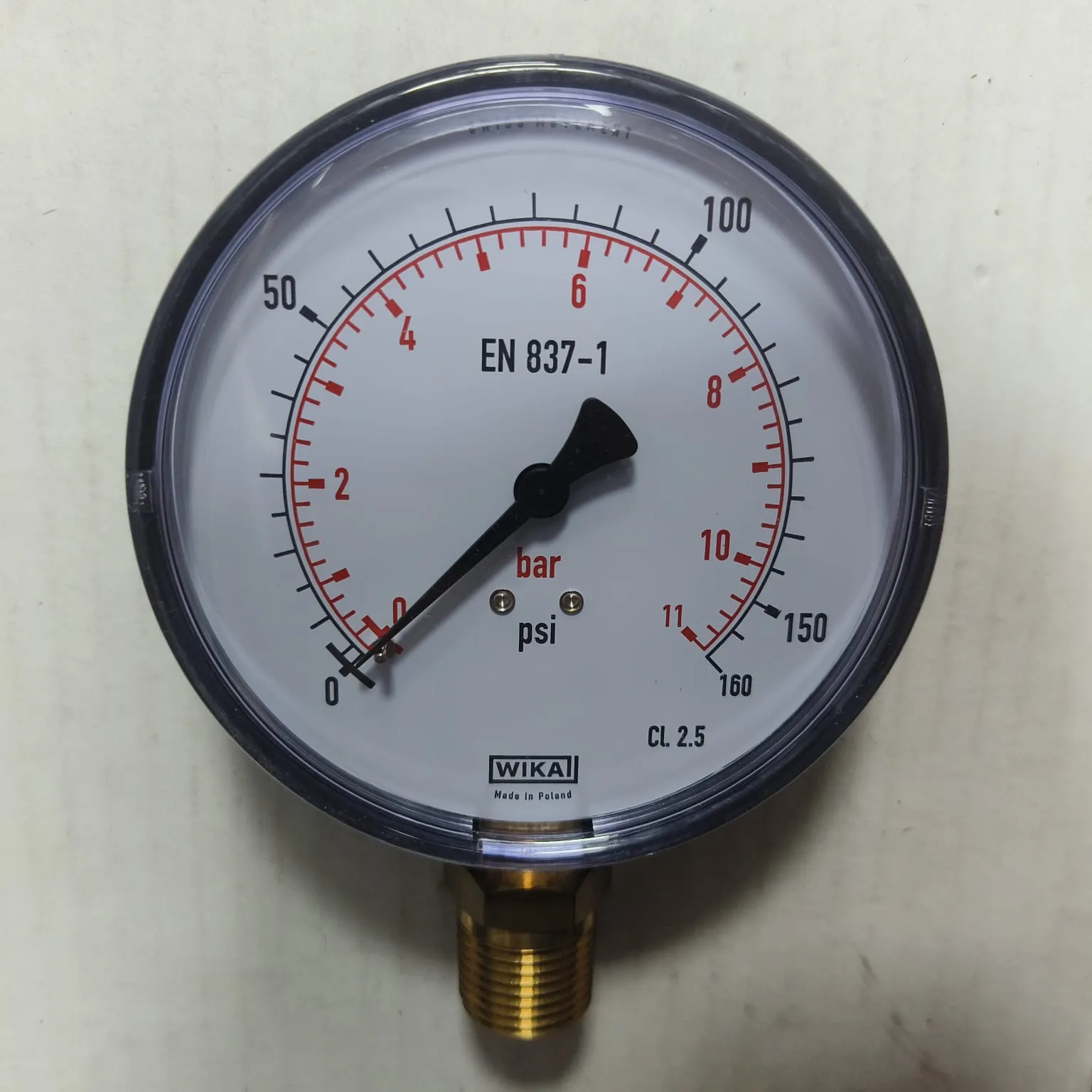 WIKA Pressure Gauge 111.10.100, 0...160 psi, Dry Black Plastic Case, Dual Scale, 4" Dial, 1/2" Male NPT Lower Mount, 13379802 - image 3