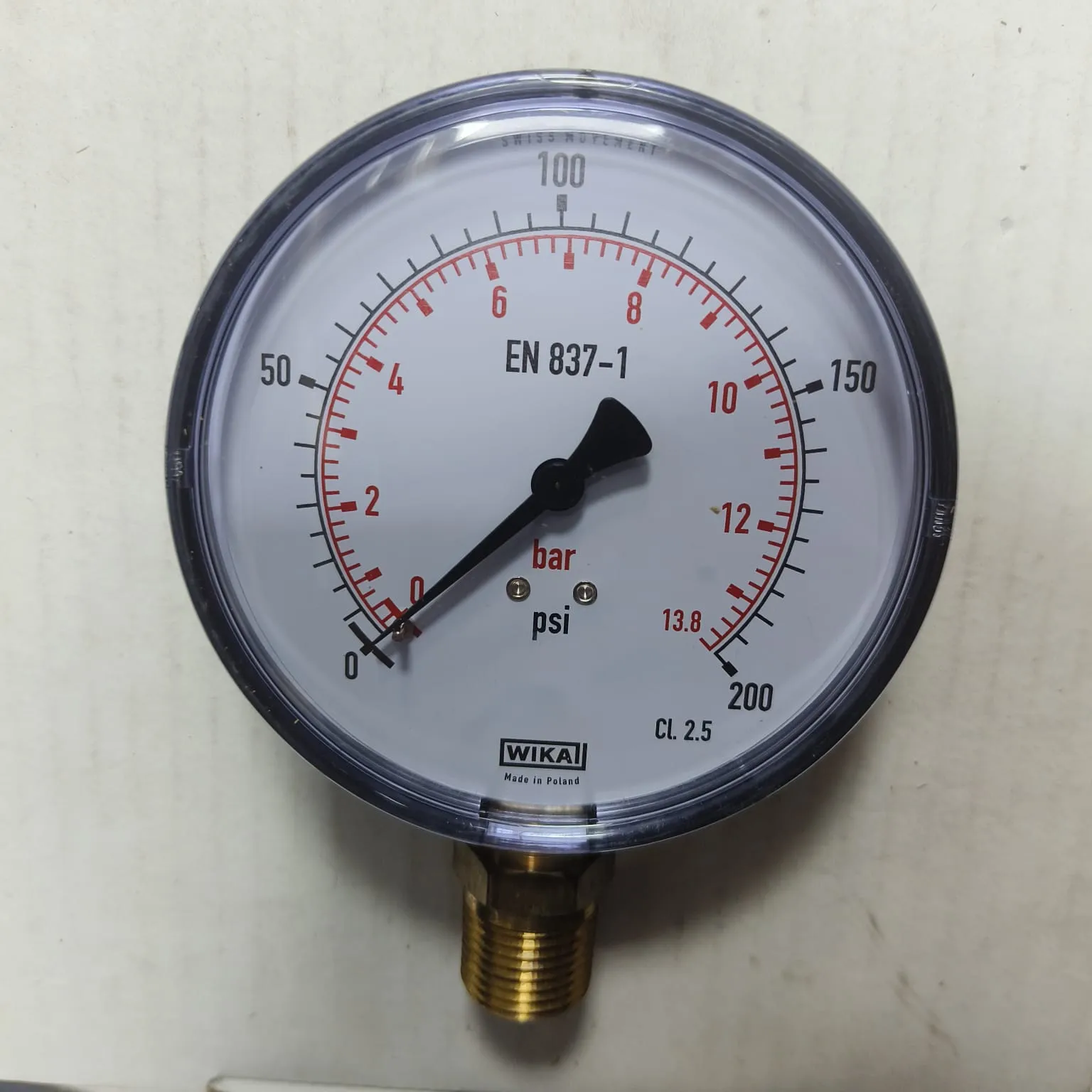 WIKA Pressure Gauge 111.10.100, 0...200 psi, Dry Black Steel Case, Dual Scale, 4" Dial, 1/2" Male NPT Lower Mount, 39001837 - image 3