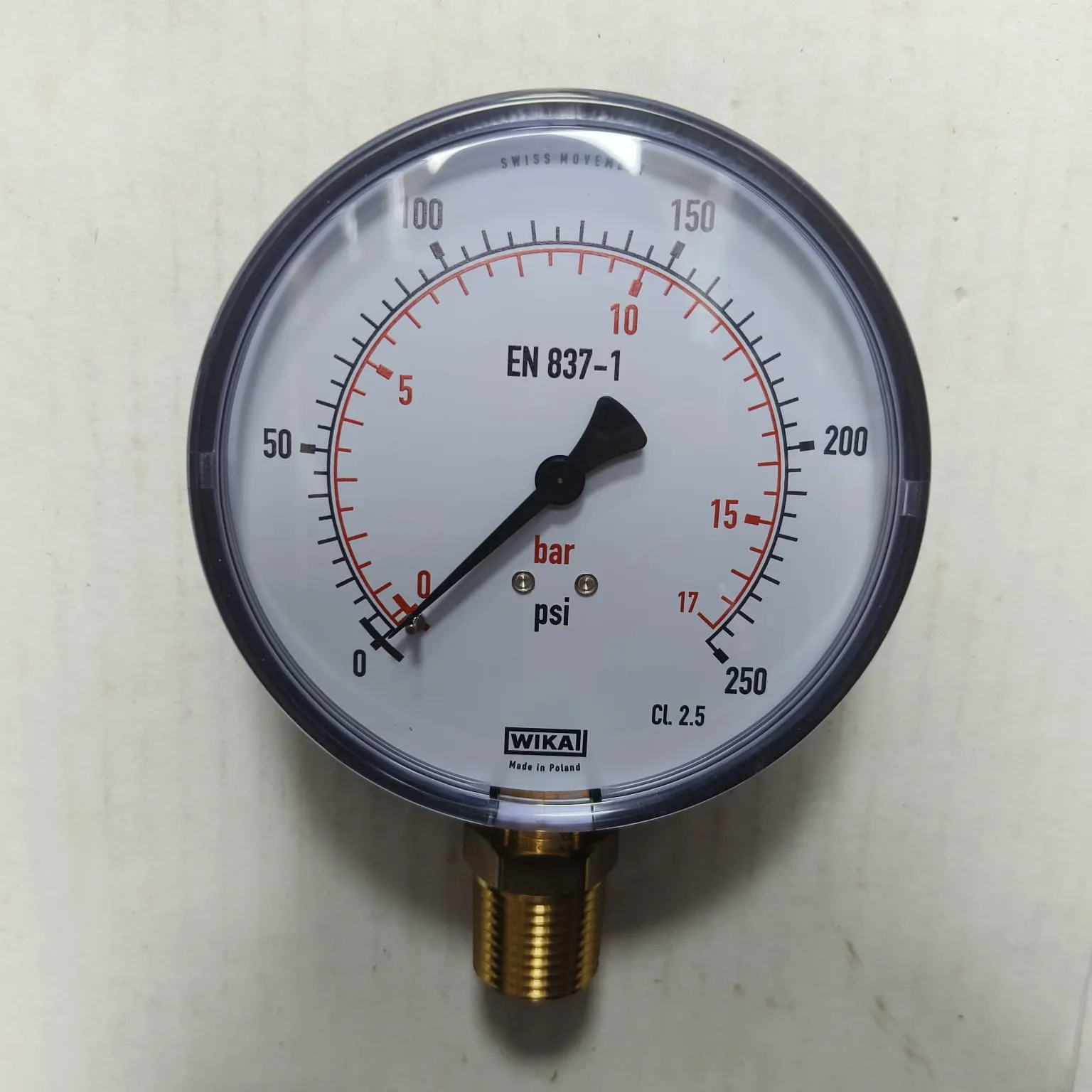 WIKA Pressure Gauge 111.10.100, 0...250 psi, Dry Black Steel Case, Dual Scale, 4" Dial, 1/2" Male NPT Lower Mount, 84200332 - image 3