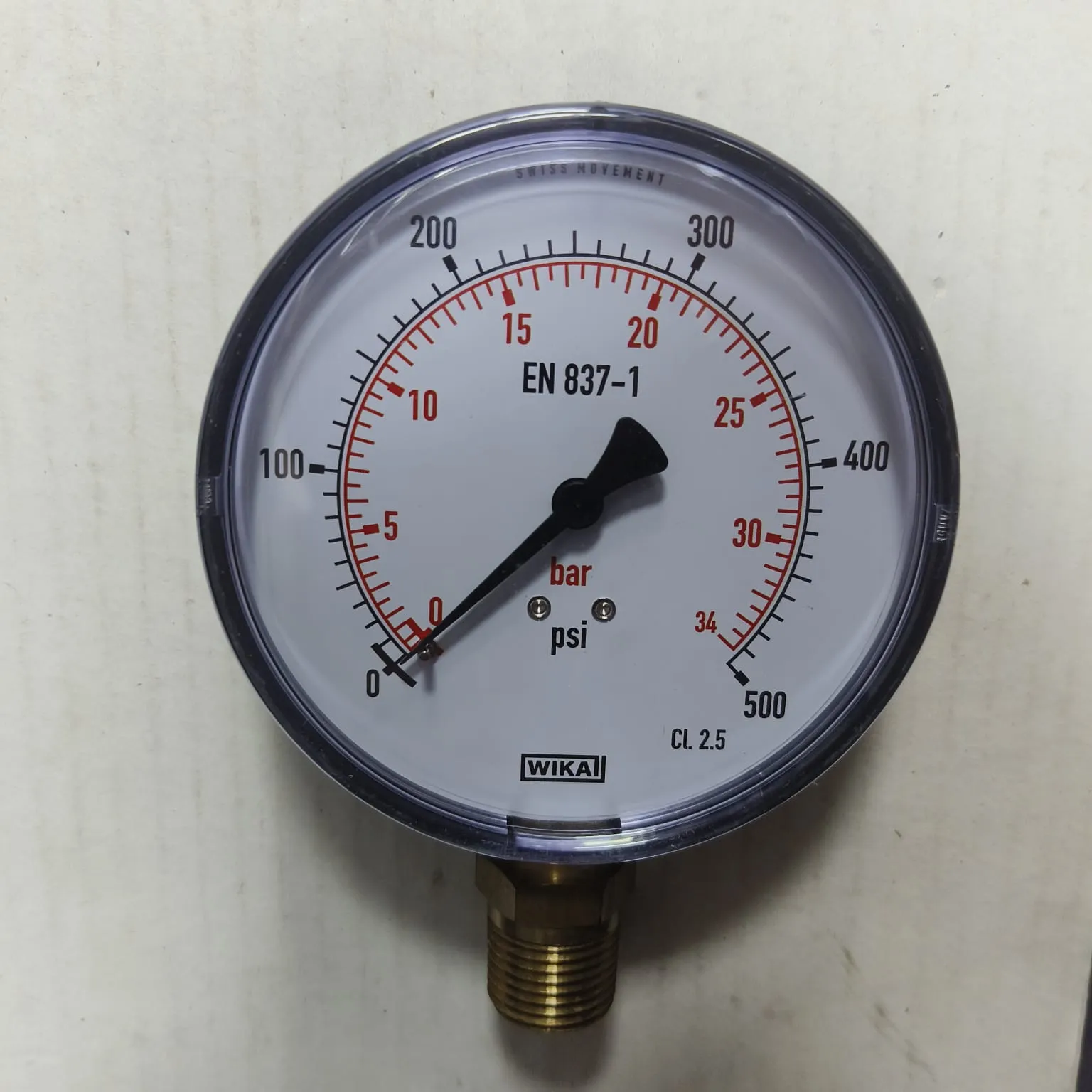 WIKA Pressure Gauge 111.10.100, 0...500 psi, Dry Black Steel Case, Dual Scale, 4" Dial, 1/2" Male NPT Lower Mount, 39887318 - image 3