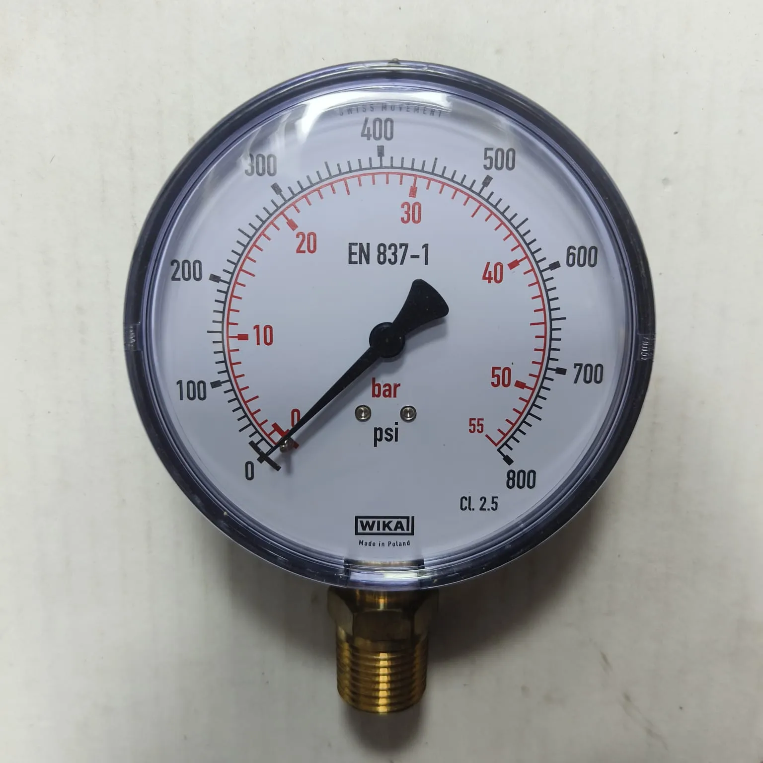 WIKA Pressure Gauge 111.10.100, 0...800 psi, Dry Black Steel Case, Dual Scale, 4" Dial, 1/2" Male NPT Lower Mount, 39997881 - image 3