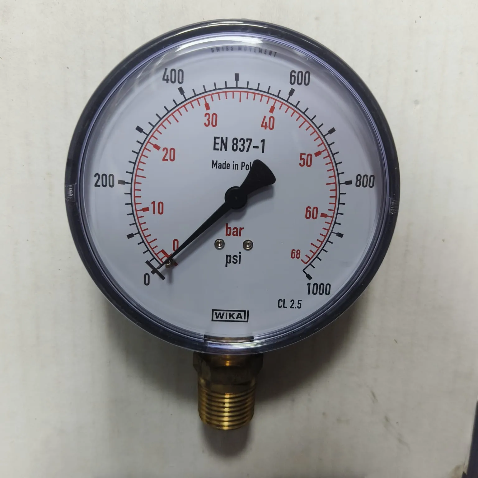 WIKA Pressure Gauge 111.10.100, 0...1000 psi, Dry Black Plastic Case, Dual Scale, 4" Dial, 1/2" Male NPT Lower Mount, 13379985 - image 3