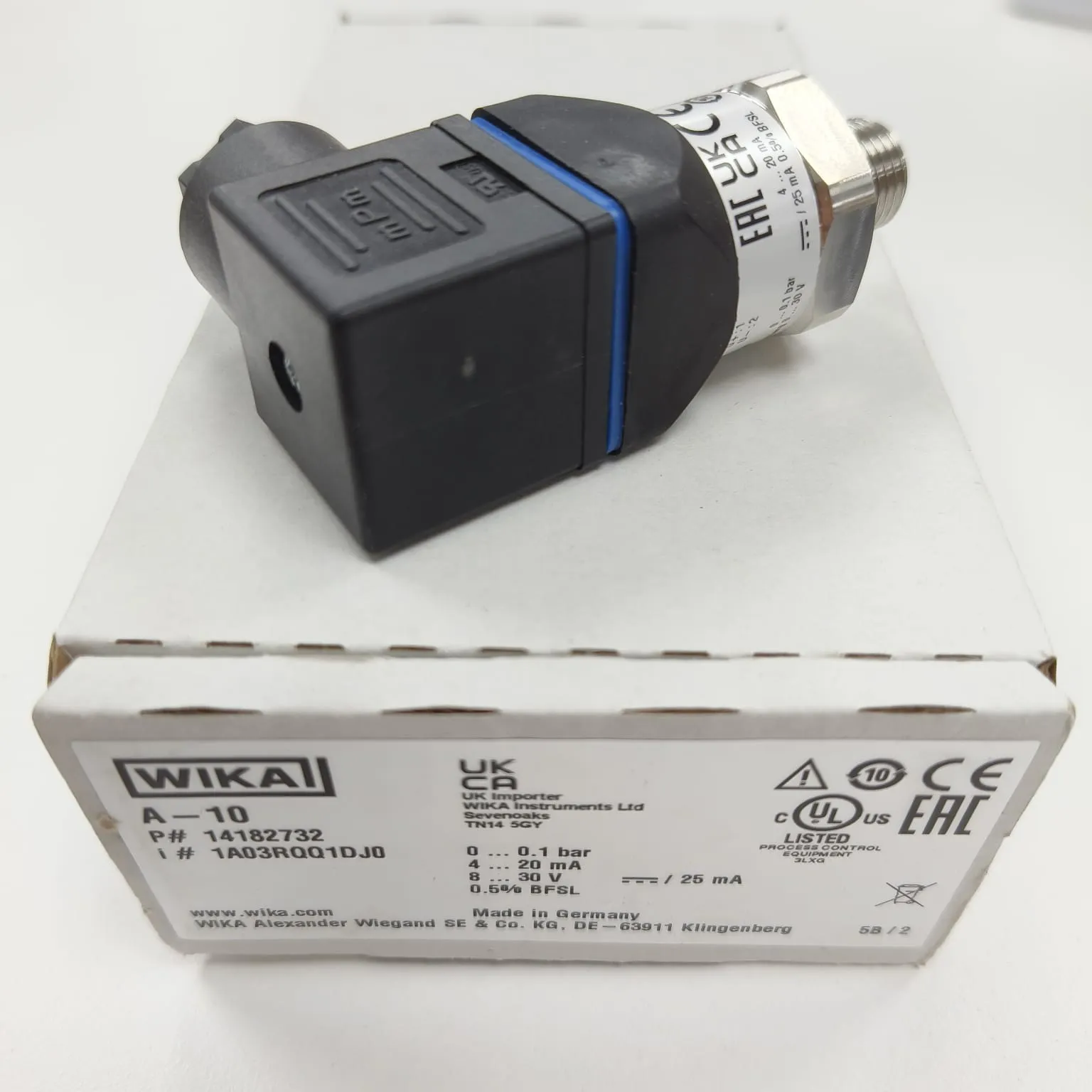 WIKA A-10 Pressure Transmitter, 0...0.1 Bar Gauge, G 1/4 A DIN EN ISO 1179-2 Connection, Valve Connector, Size A, 14182732 - image 2