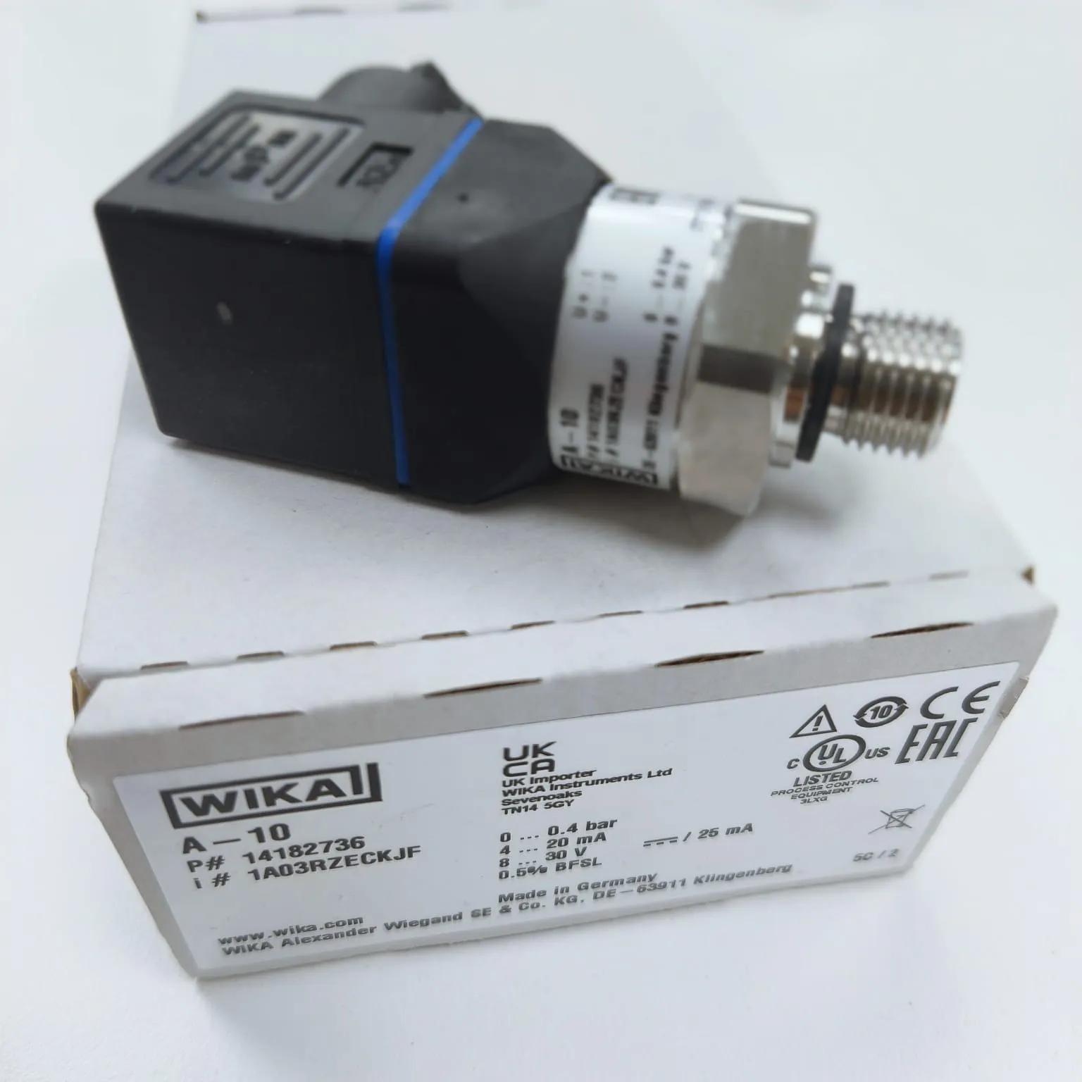 WIKA A-10 Pressure Transmitter, 0...0.4 Bar Gauge, G 1/4 A DIN EN ISO 1179-2 Connection, Valve Connector, Size A, 14182736 - image 2