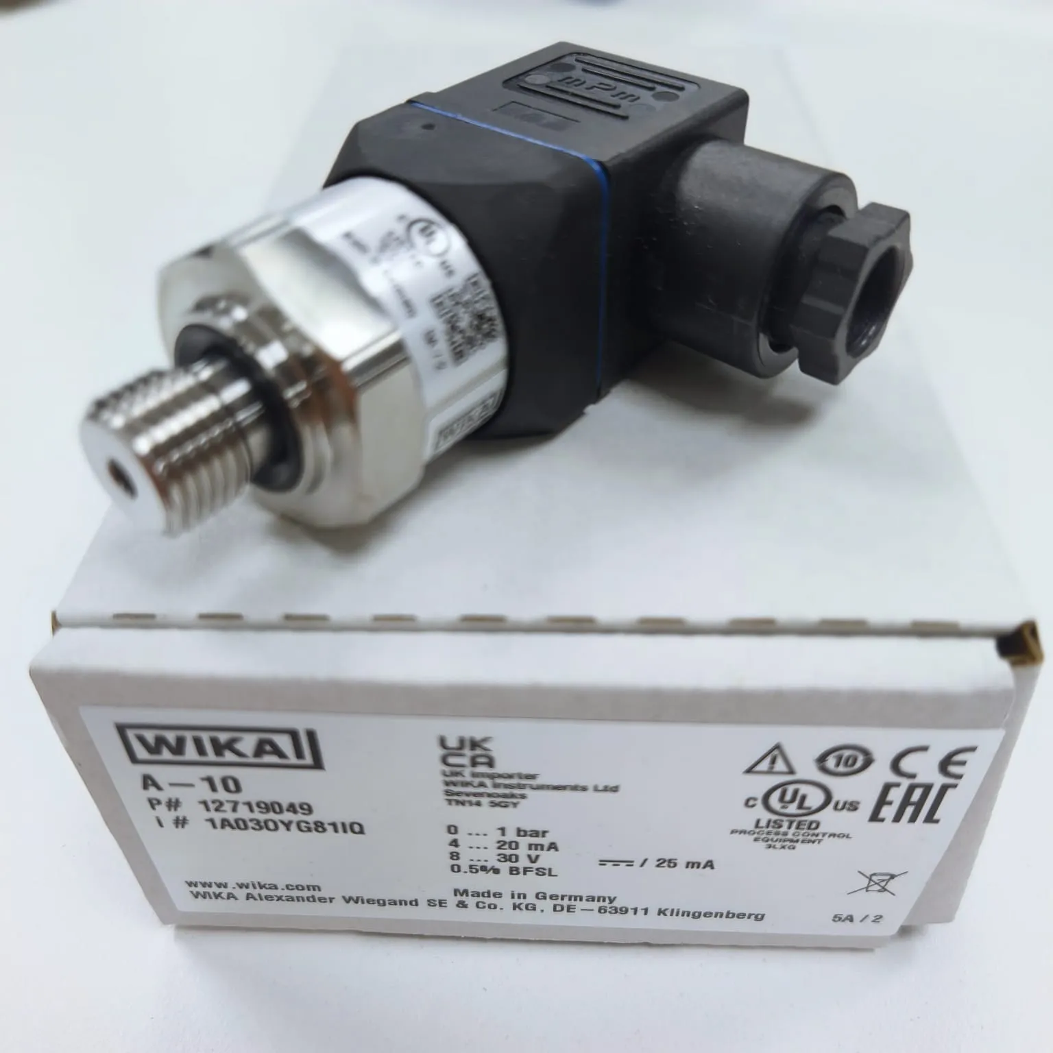 WIKA A-10 Pressure Transmitter, 0...1 Bar Gauge, G 1/4 A DIN EN ISO 1179-2 Connection, Valve Connector, Size A, 12719049 - image 2