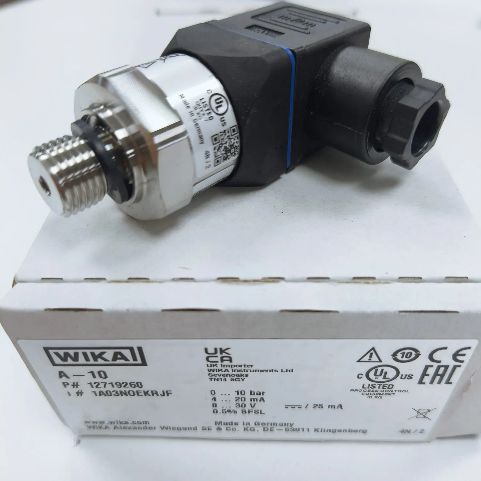 WIKA A-10 Pressure Transmitter, 0...10 Bar Gauge, G 1/4 A DIN EN ISO 1179-2 Connection, Valve Connector, Size A, 12719260 - image 2