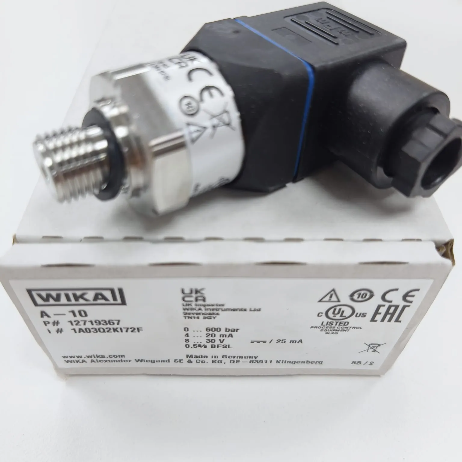 WIKA A-10 Pressure Transmitter, 0...600 Bar Gauge, G 1/4 A DIN EN ISO 1179-2 Connection, Valve Connector, Size A, 12719367 - image 2