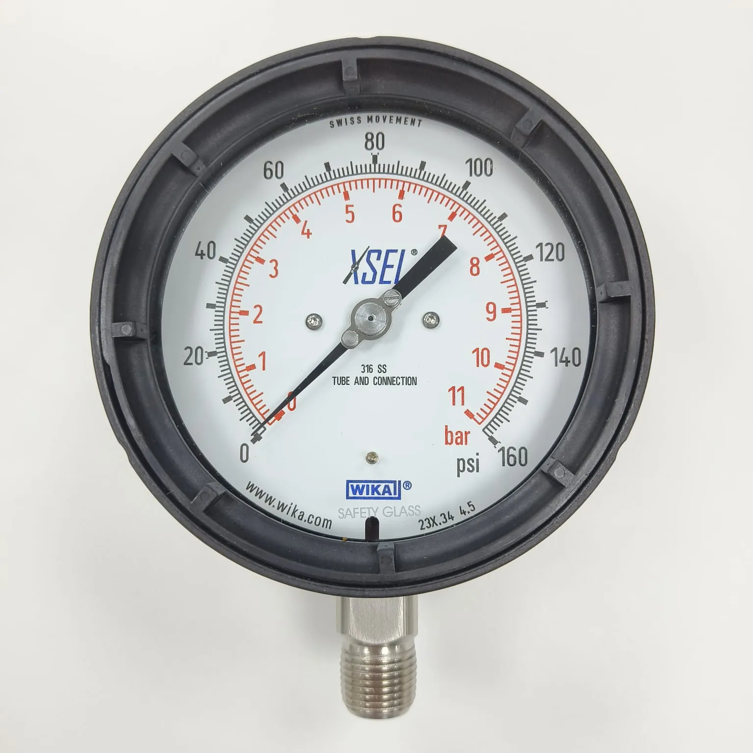 WIKA XSEL Bourdon Tube Gauge 232.34, 0...160 psi, Dual Scale psi/bar, 4.5" Dial, 1/2" Male NPT Bottom Mount, 50403460 - image 2